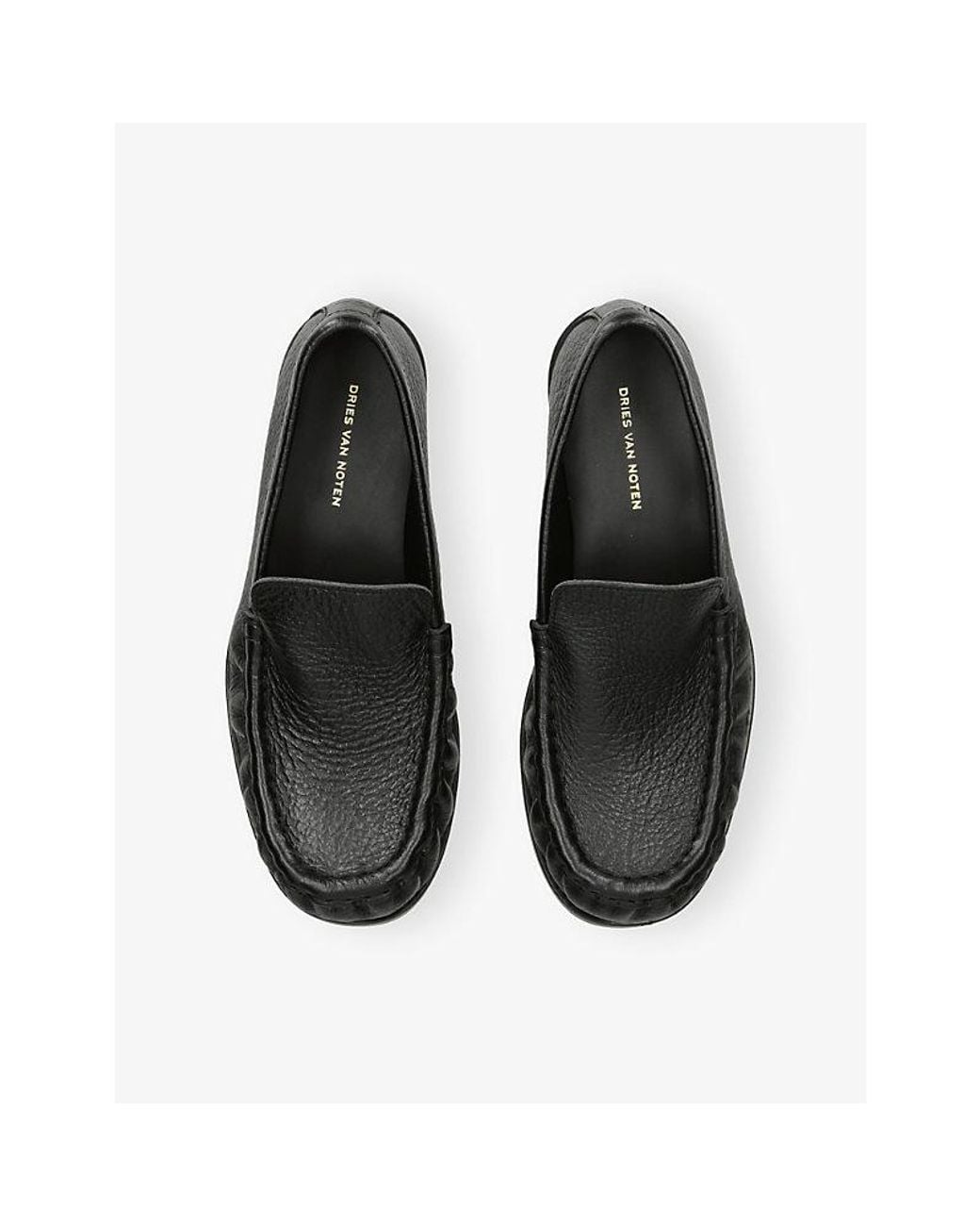 Dries Van Noten Black Round-Toe Leather Loafers