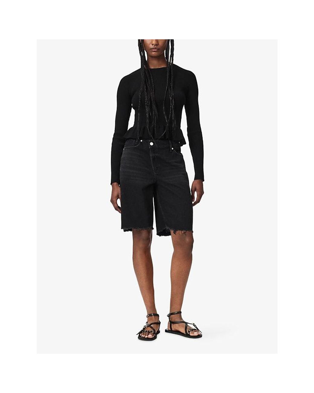 AllSaints Black Jas Peplum-Hem Knitted Jumper