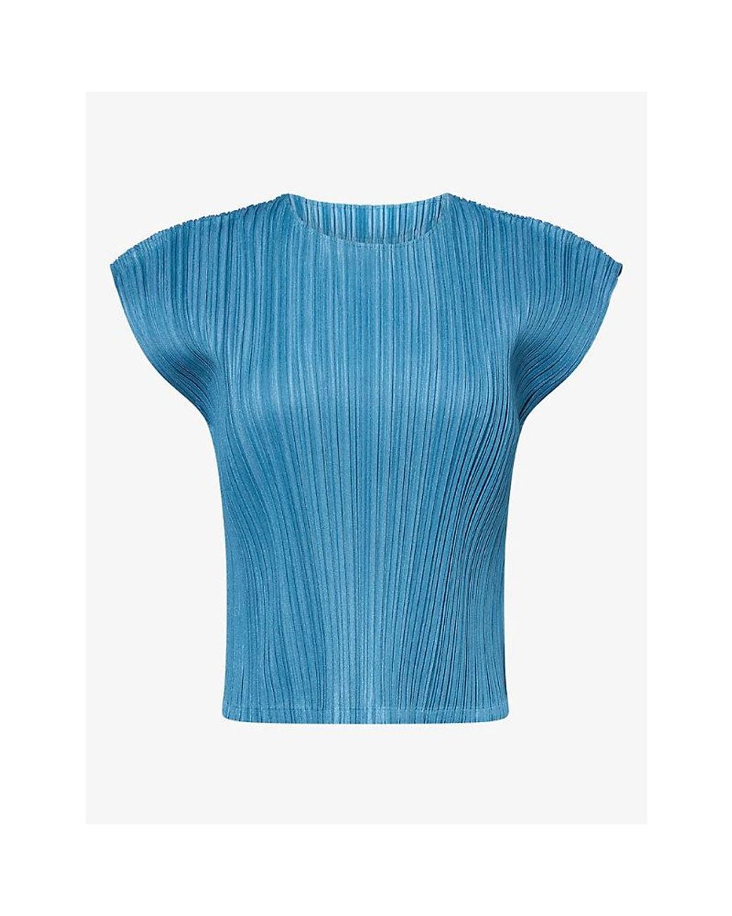 Pleats Please Issey Miyake Blue Mellow Pleats Knit T-Shirt