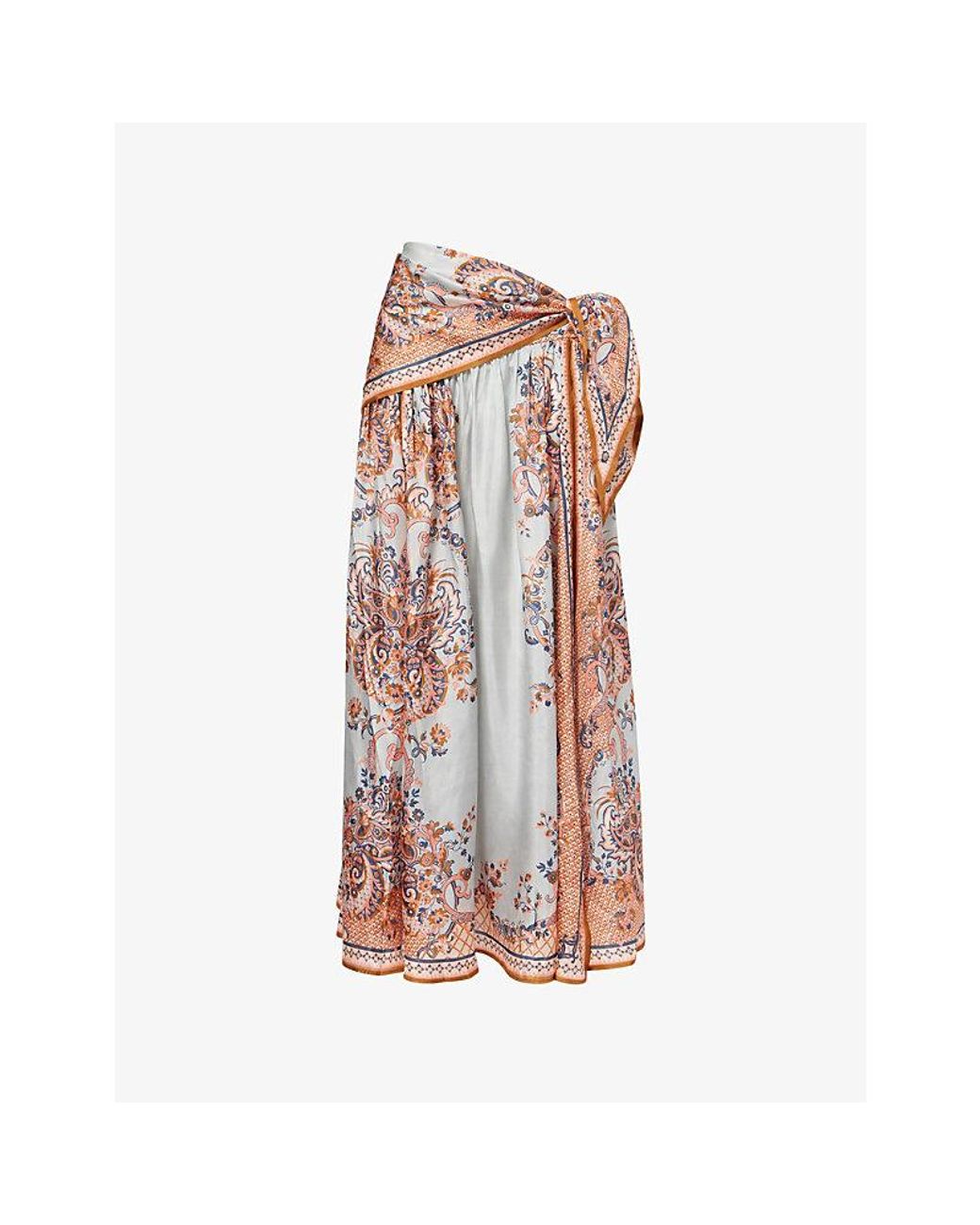 Zimmermann Pink Aster Scarf-Print Silk Midi Skirt