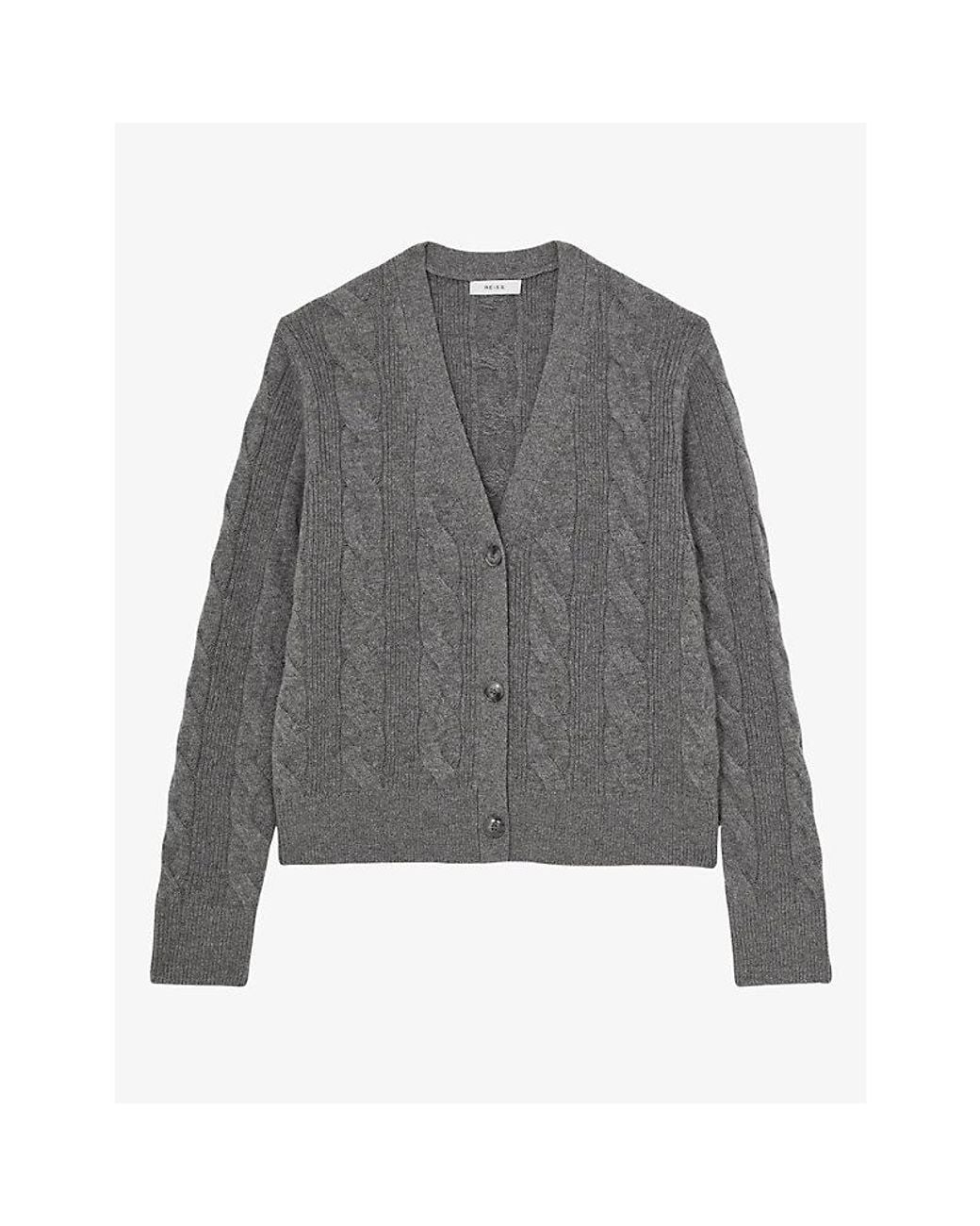 Reiss Gray Elowen Cashmere And Wool Cable-Knit Cardigan