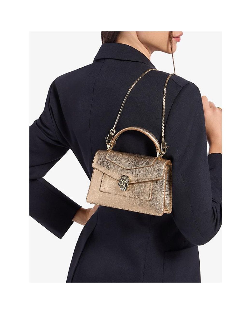 BVLGARI Metallic Serpenti Forever Mini Stud-Embellished Leather Top-Handle Bag