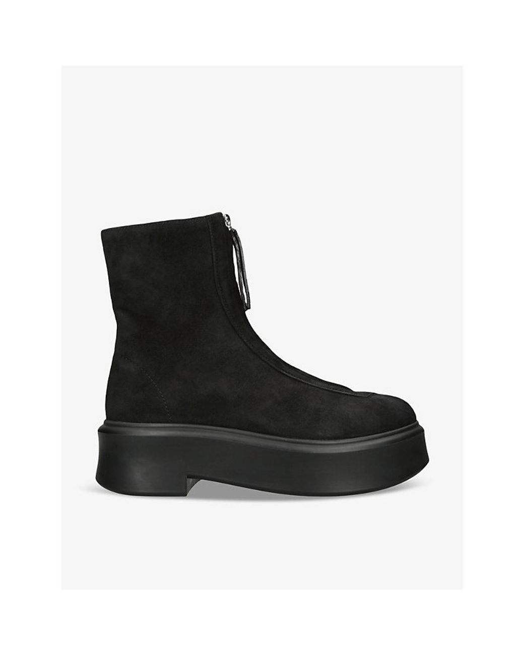 The Row Black Zipped-Front Platform-Sole Suede Ankle Boots