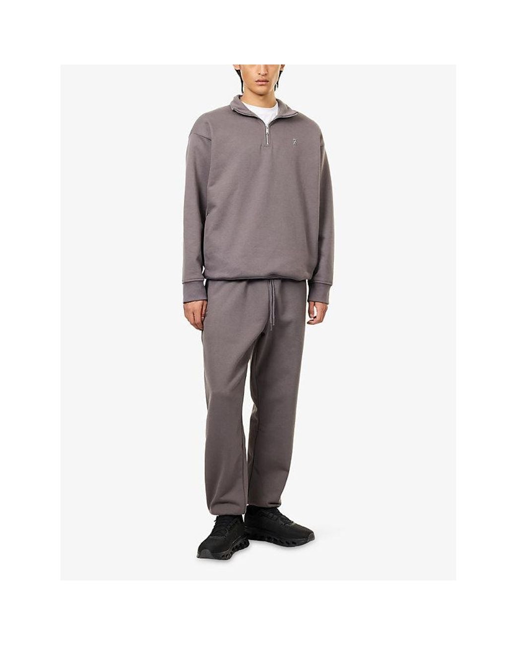 On Shoes Gray Club Collective Embroidered-Logo Cott-Blend Jogging Bottoms for men