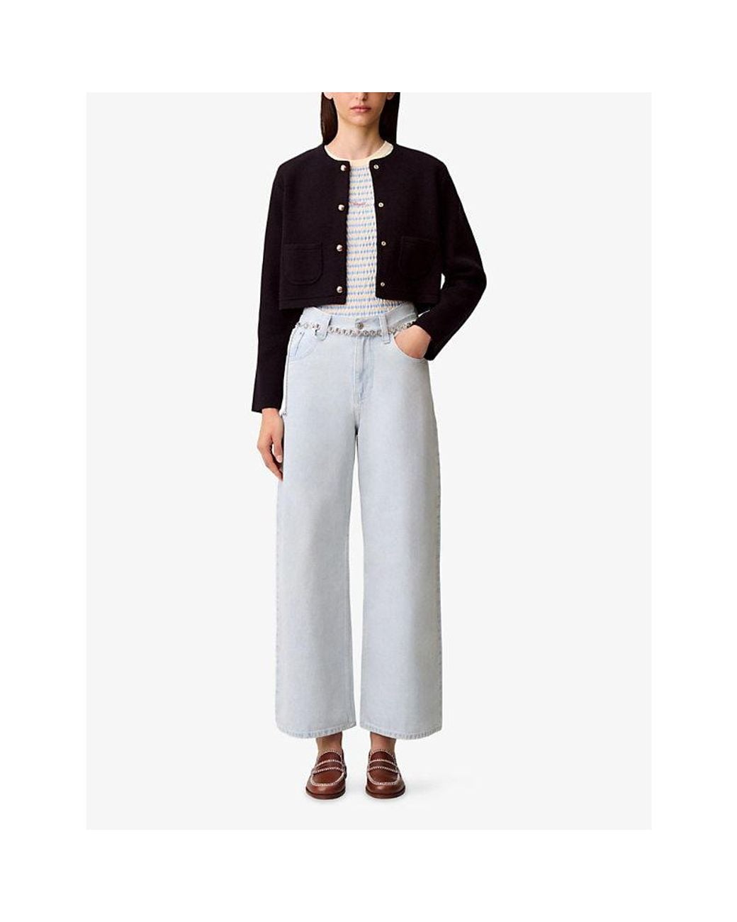 Claudie Pierlot Blue Washed Wide-Leg Denim Jeans