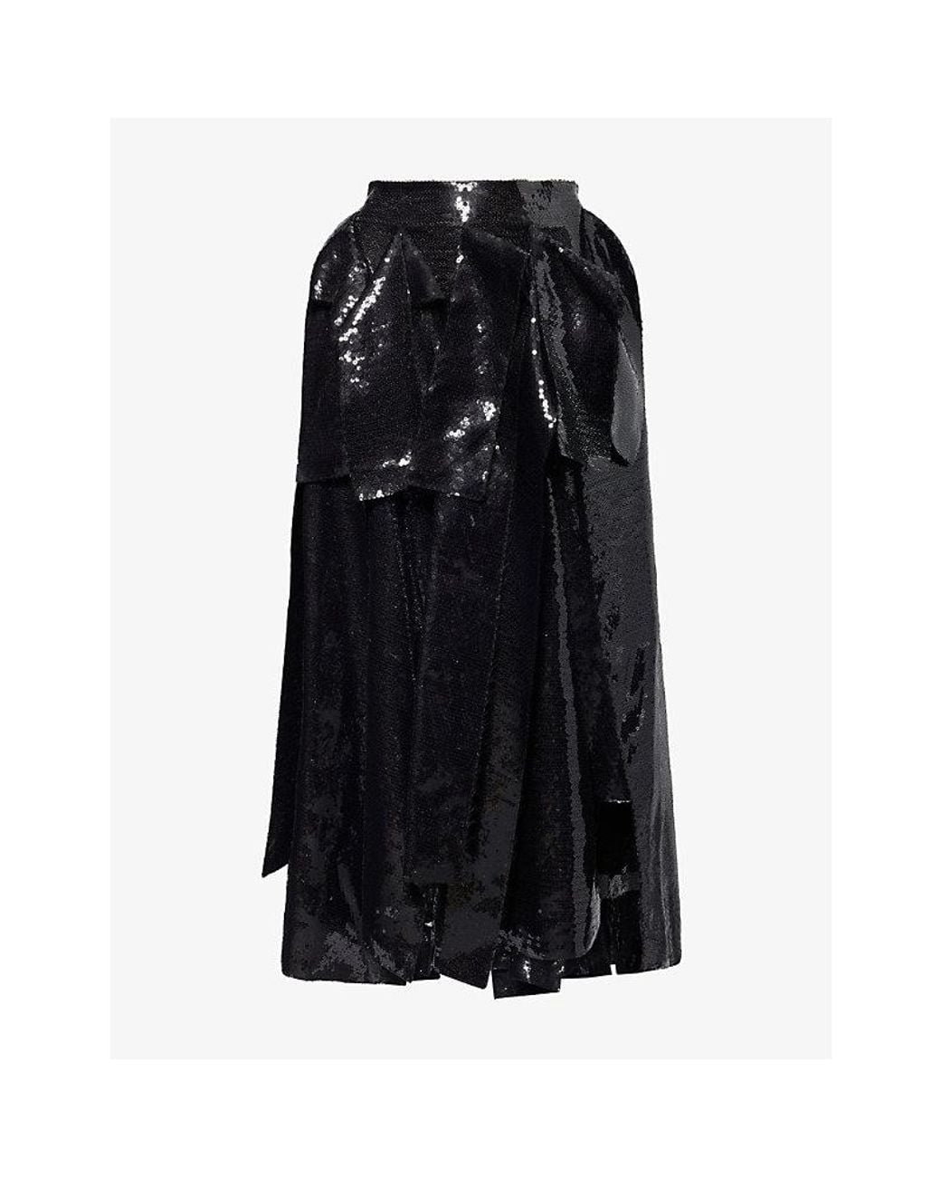 A.W.A.K.E. MODE Black Multi-Panel Sequin Woven Maxi Skirt