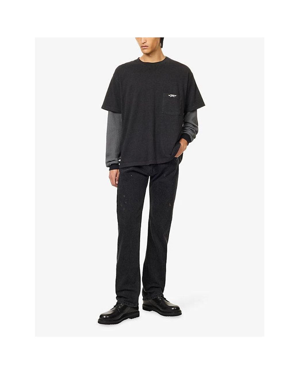 CHERRY LA Black Relaxed-Fit Straight-Leg Denim Jeans for men