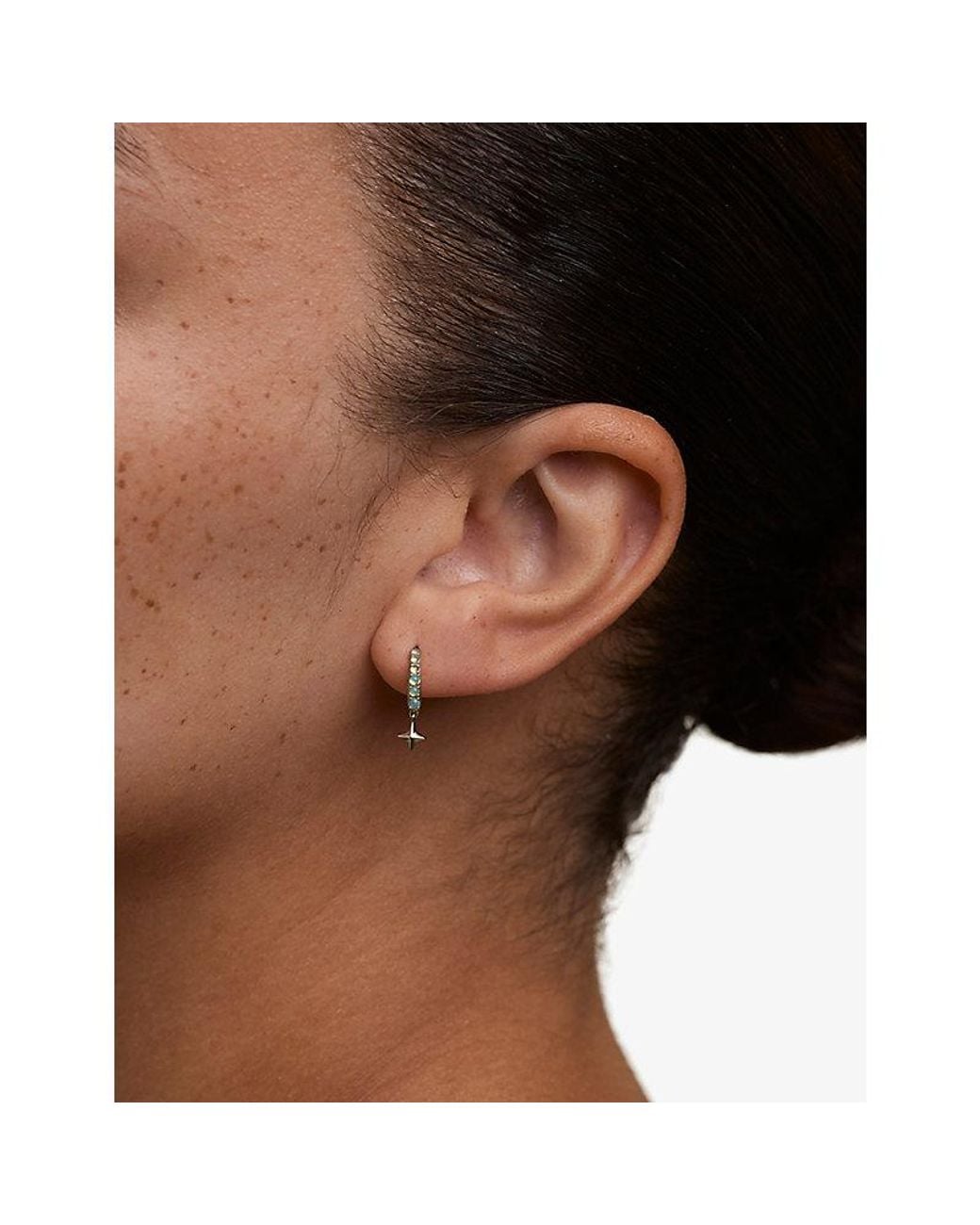 Astrid & Miyu White Cosmic Opal Hook Rhodium-Plated Sterling Huggies
