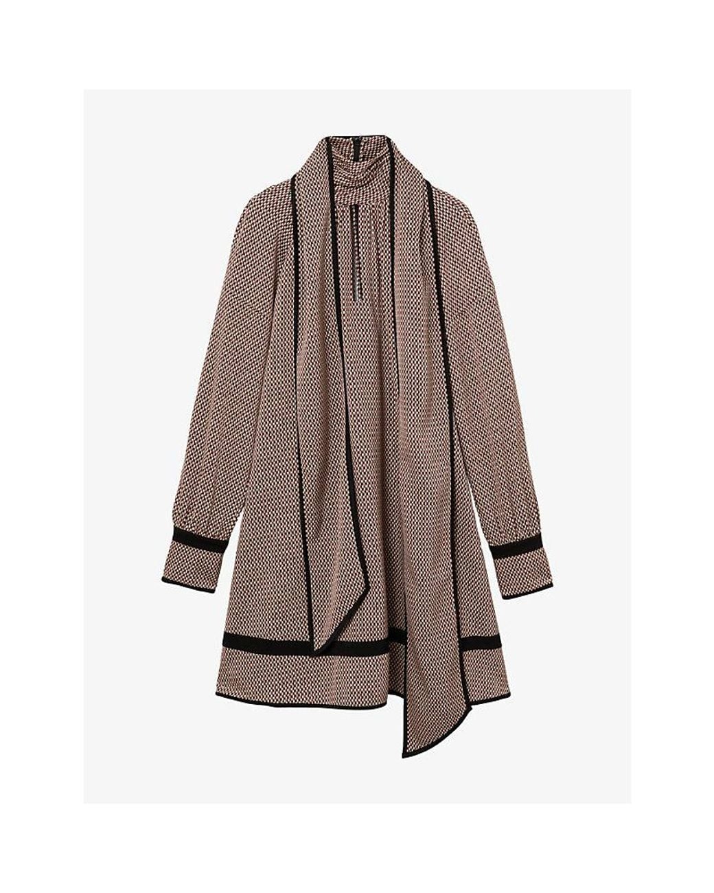 Reiss Brown Alwen Geometric-Print Woven Mini Dress