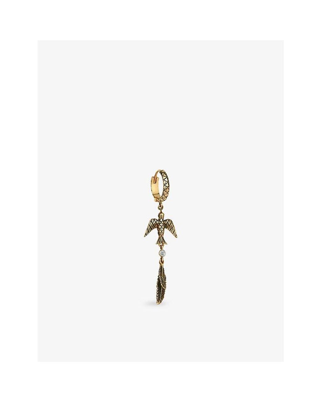 Kismet by Milka Metallic Sparrow Feather 0.02Ct Diamond Drop Huggie