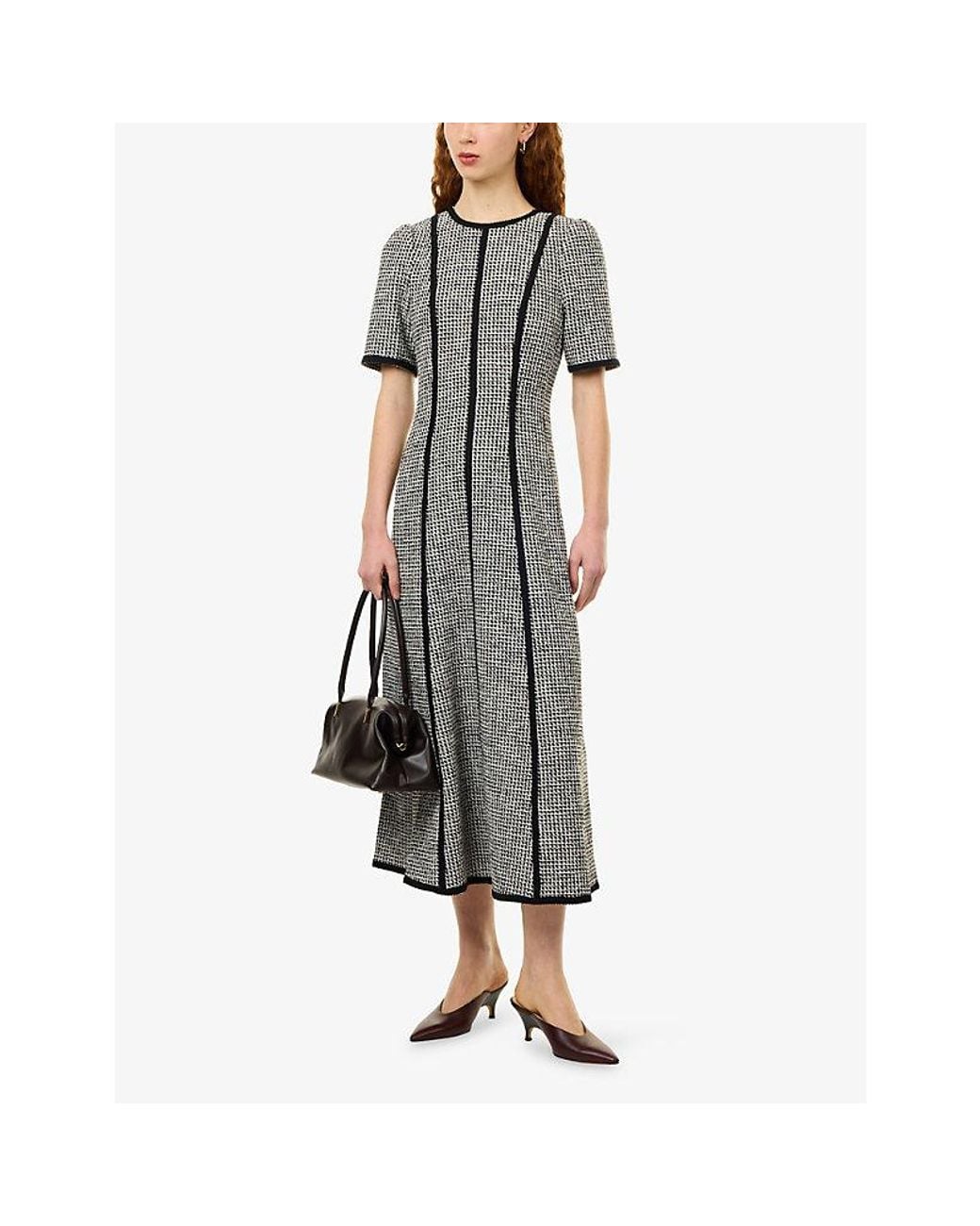 ME+EM Gray Panelled Textured Tweed Maxi Dress