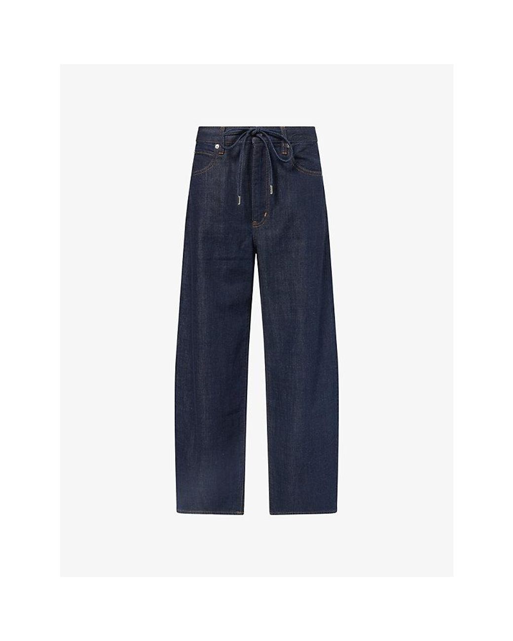 FRAME Blue Drawstring-Waistband Bow Wide-Leg Denim Jeans