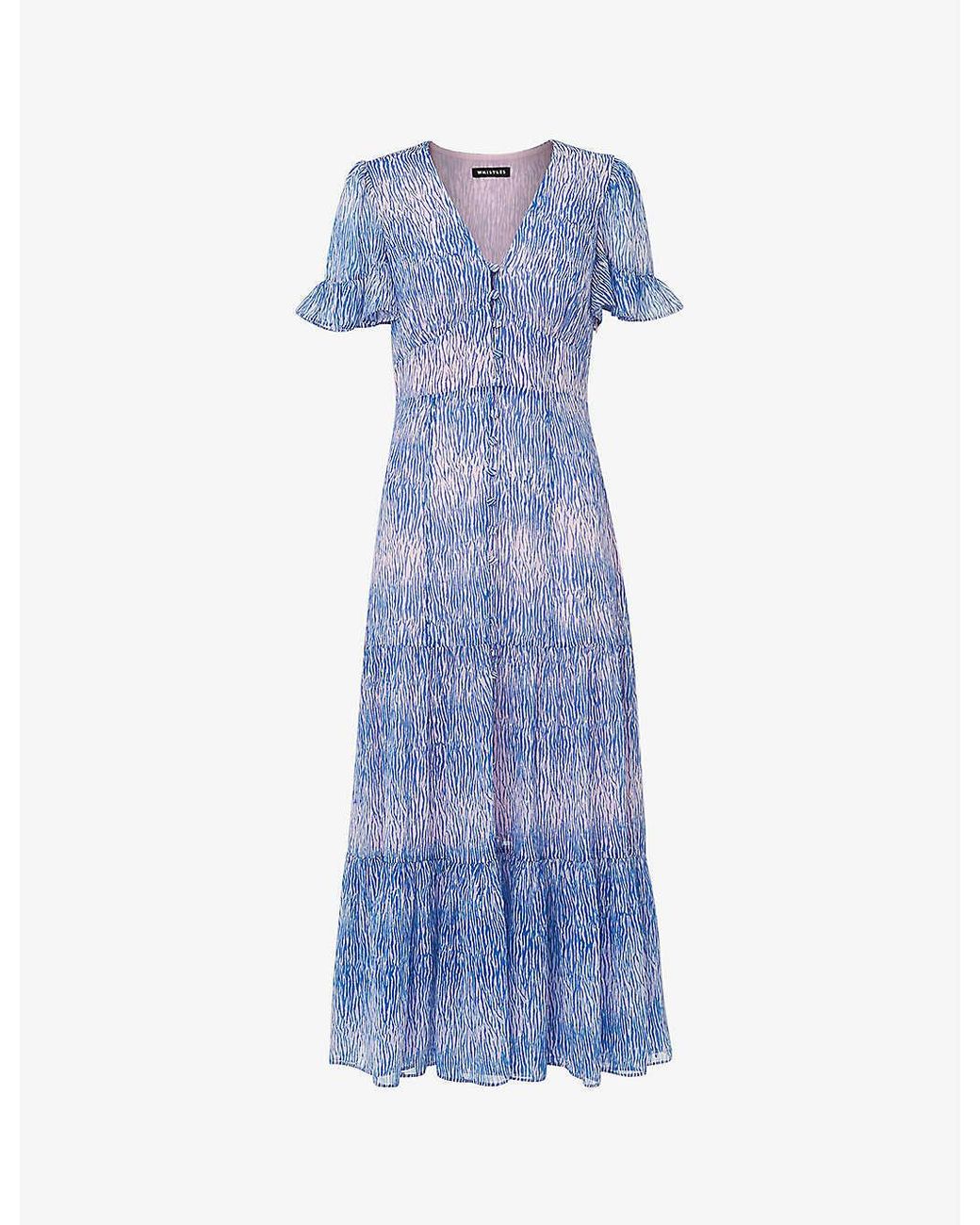 Whistles Dobby Tigerprint Crepe Midi Dress in Blue Lyst