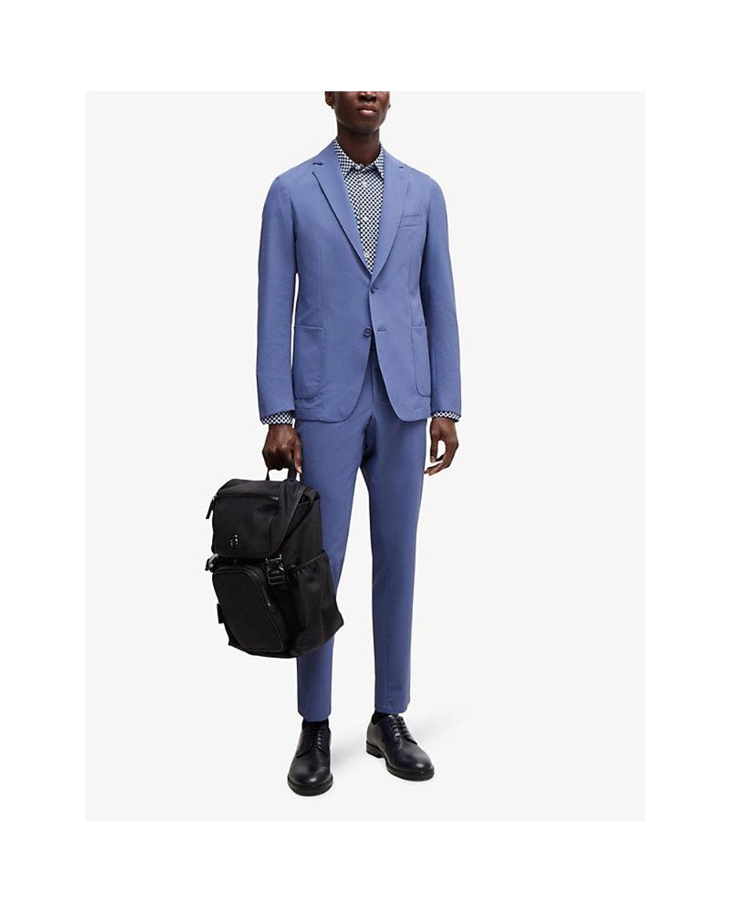 Boss Blue Slim-Fit Micro Square-Print Stretch-Woven Shirt for men