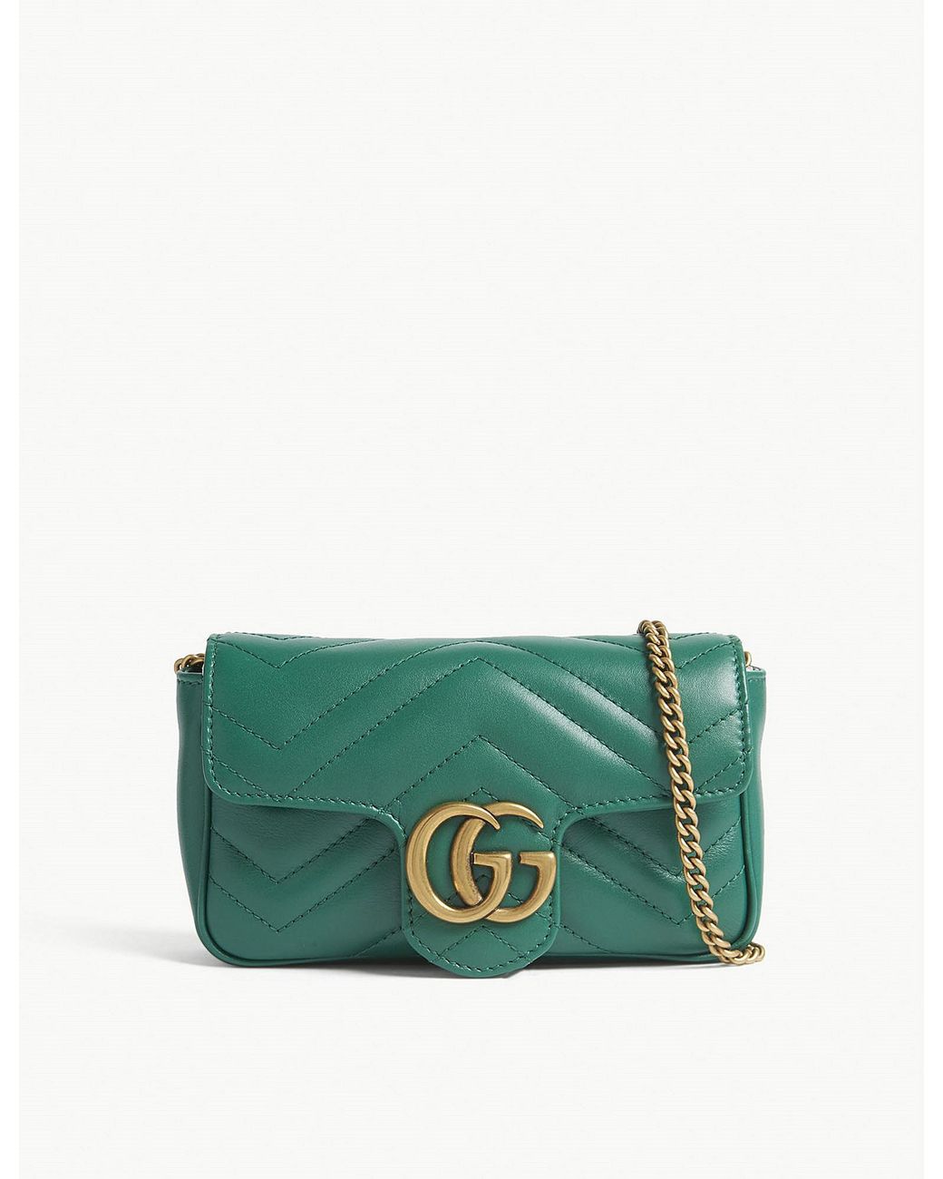 Gucci Marmont Super Mini Leather Shoulder Bag in Green | Lyst