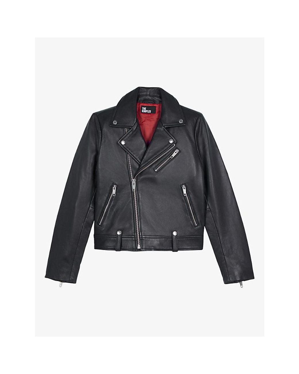 The Kooples Blue Asymmetric-Fastened Lambskin-Leather Biker Jacket