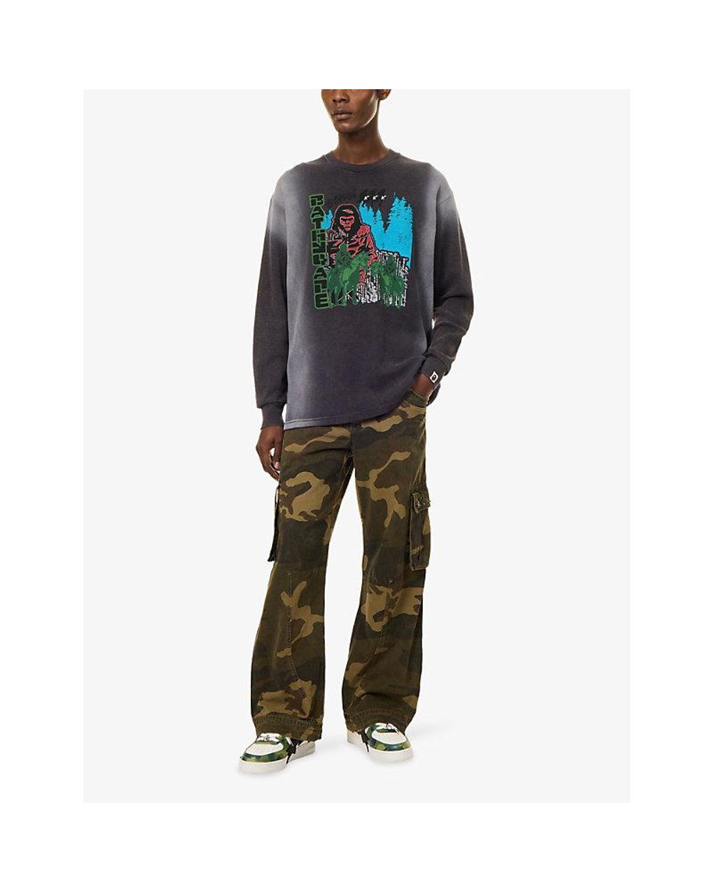 A Bathing Ape Gray Bape Military Graphic Waffle Cotton-Jersey T-Shirt for men