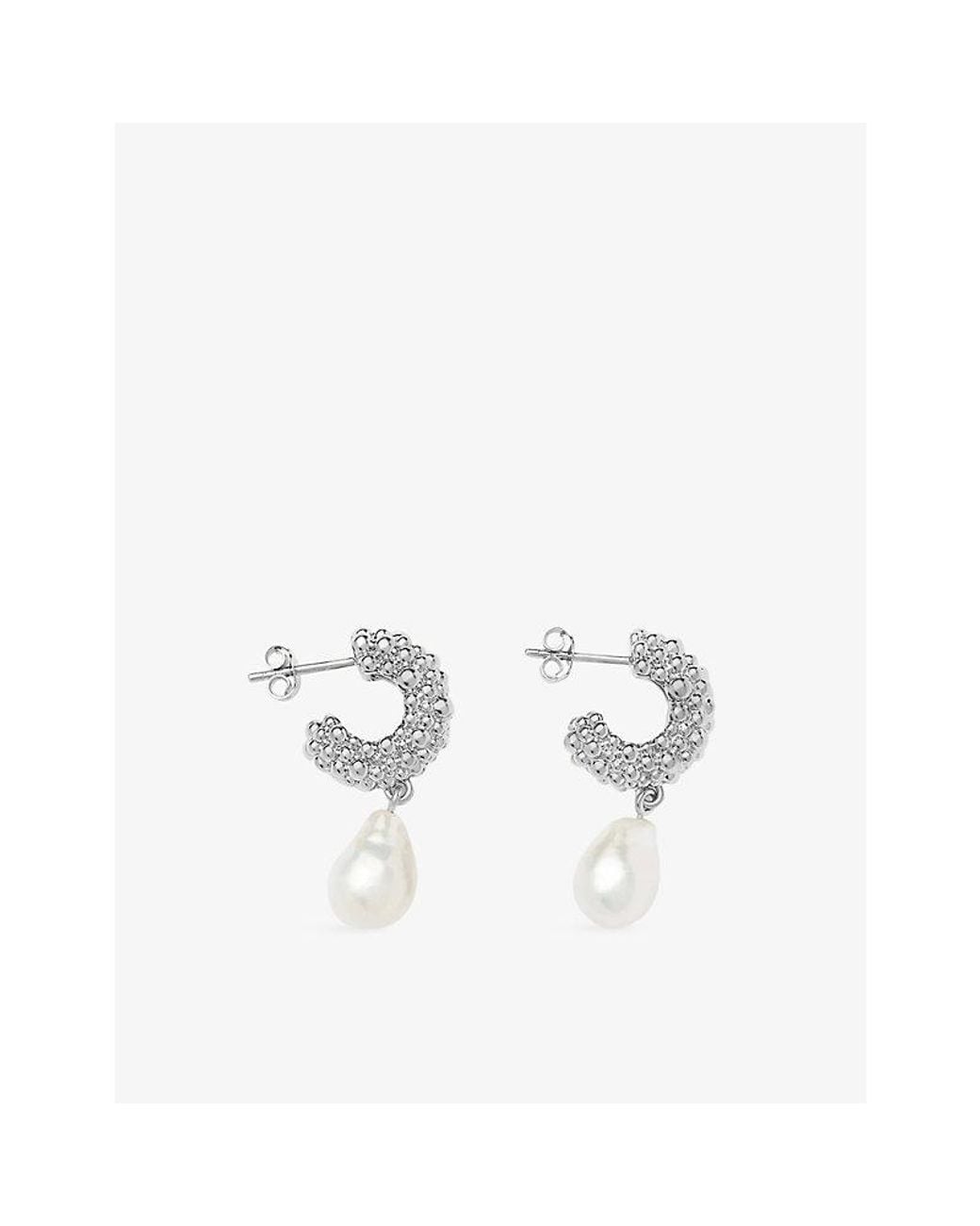 Missoma White Pearl Baya Charm Small Sterling- Hoop Drop Earrings