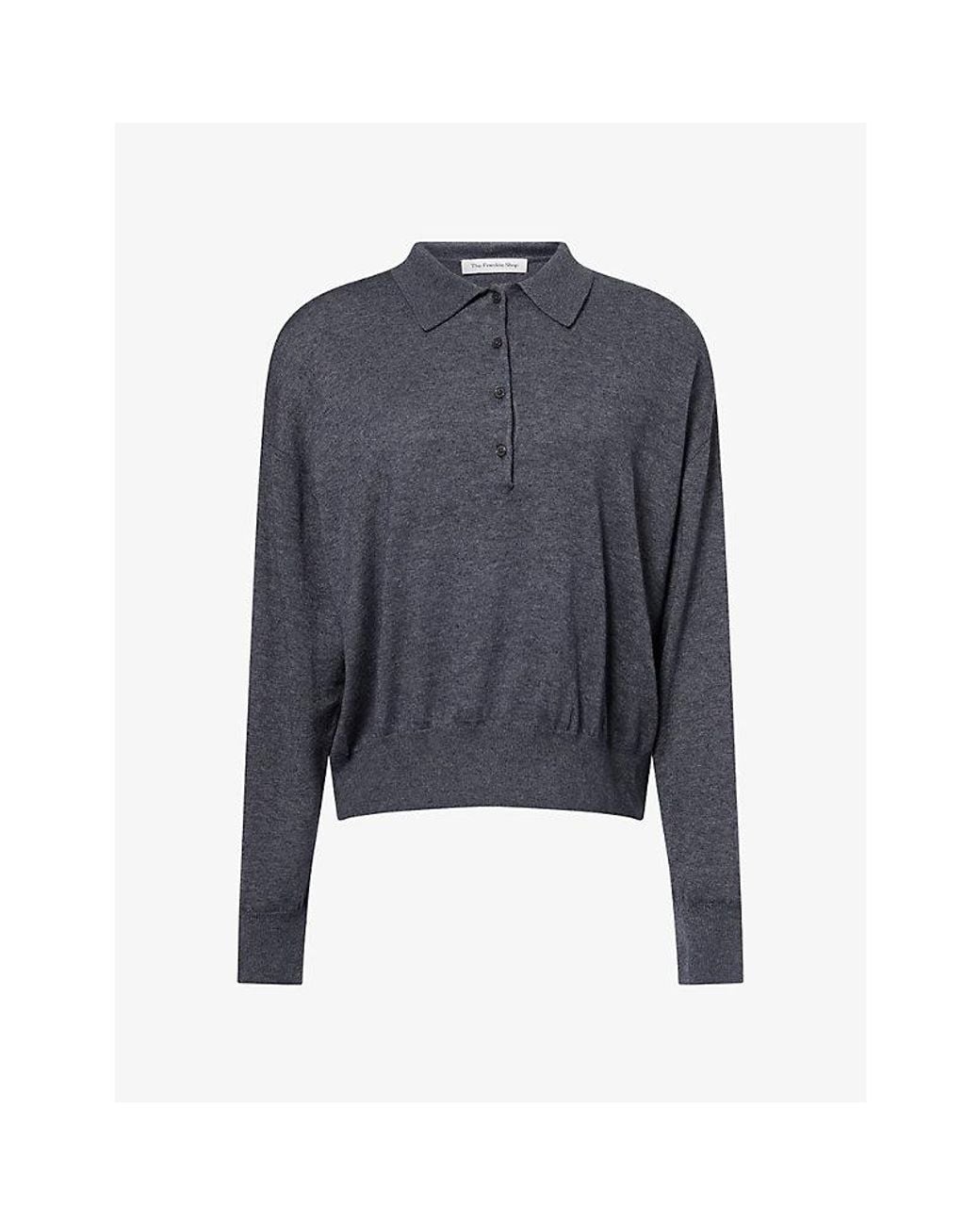 Frankie Shop Blue Croydon Padded-Shoulder Wool-Blend Polo Top