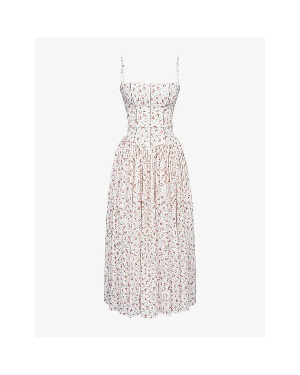 House Of Cb White Ysabella Floral-Print Cotton Midi Dress