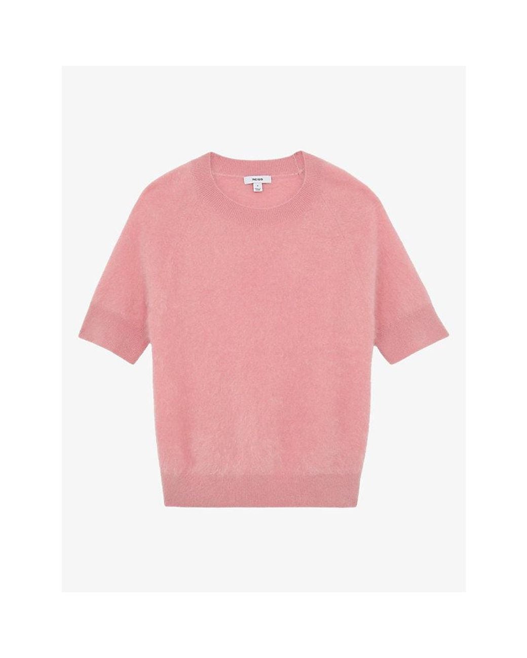 Reiss Pink Julia Short-Sleeve Brushed-Cashmere T-Shirt