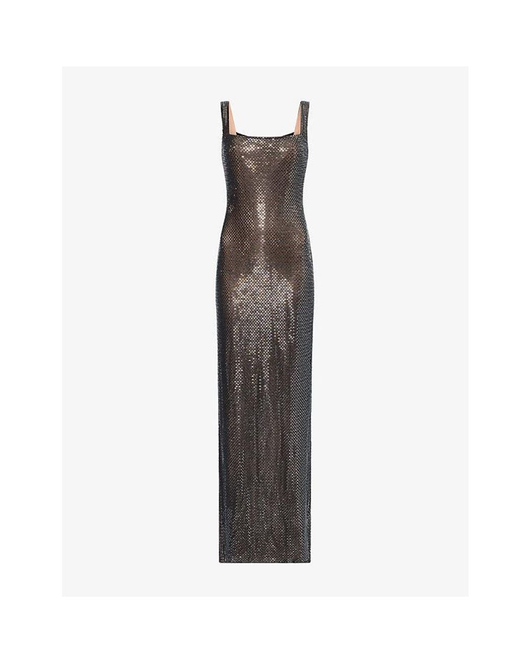 Self-Portrait Brown Embellished Square-Neck Maxi Dress