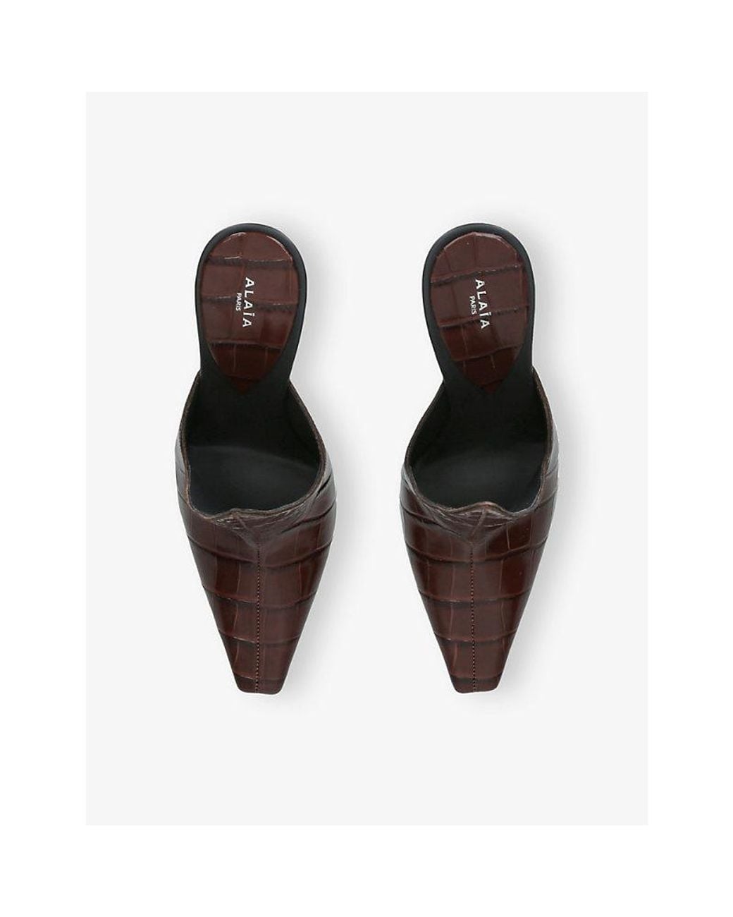 Alaïa Brown Sculptural Croc-Effect Leather Heeled Mules