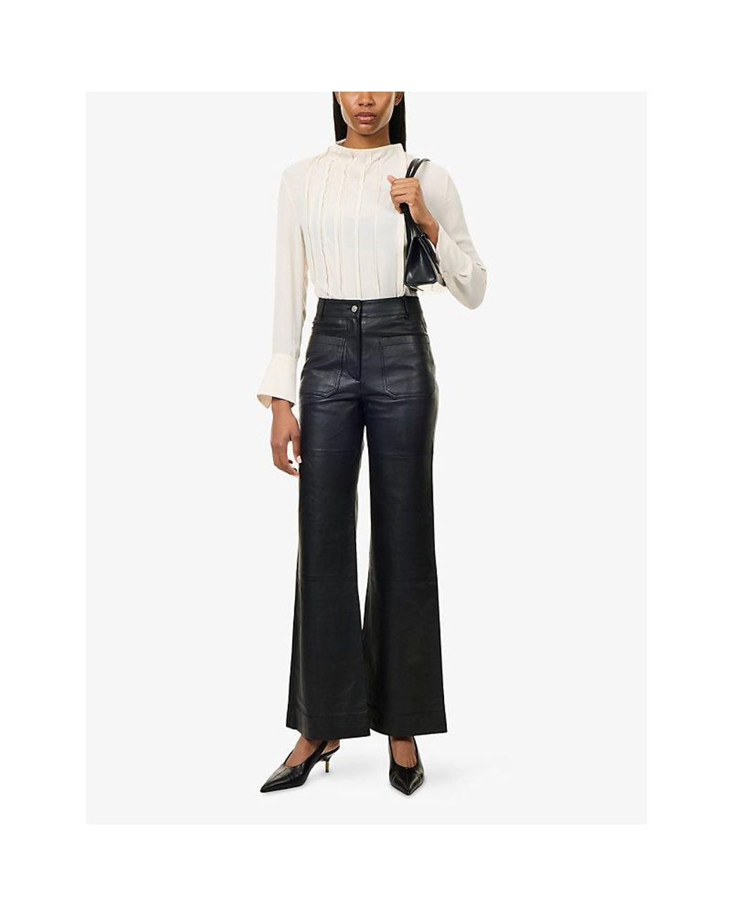 Victoria Beckham Black Alina Straight-Leg Leather Trousers