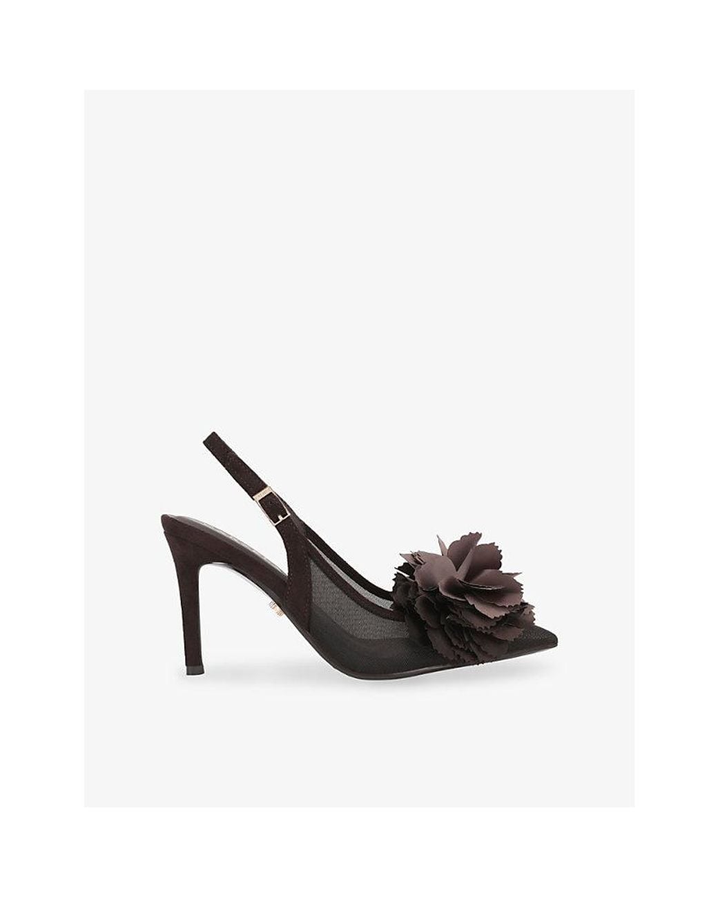 Carvela Kurt Geiger Black Positano Flower Heeled Woven Slingback Courts