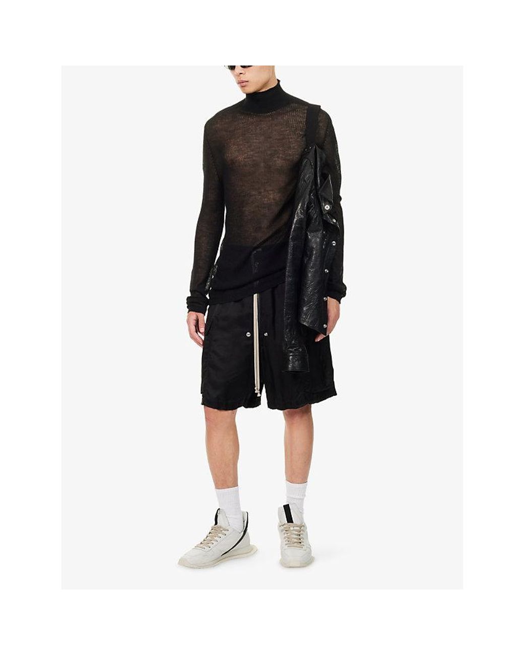 Rick Owens Blue Oversized Turtle Neck Sheer Cashmere Jumper for men