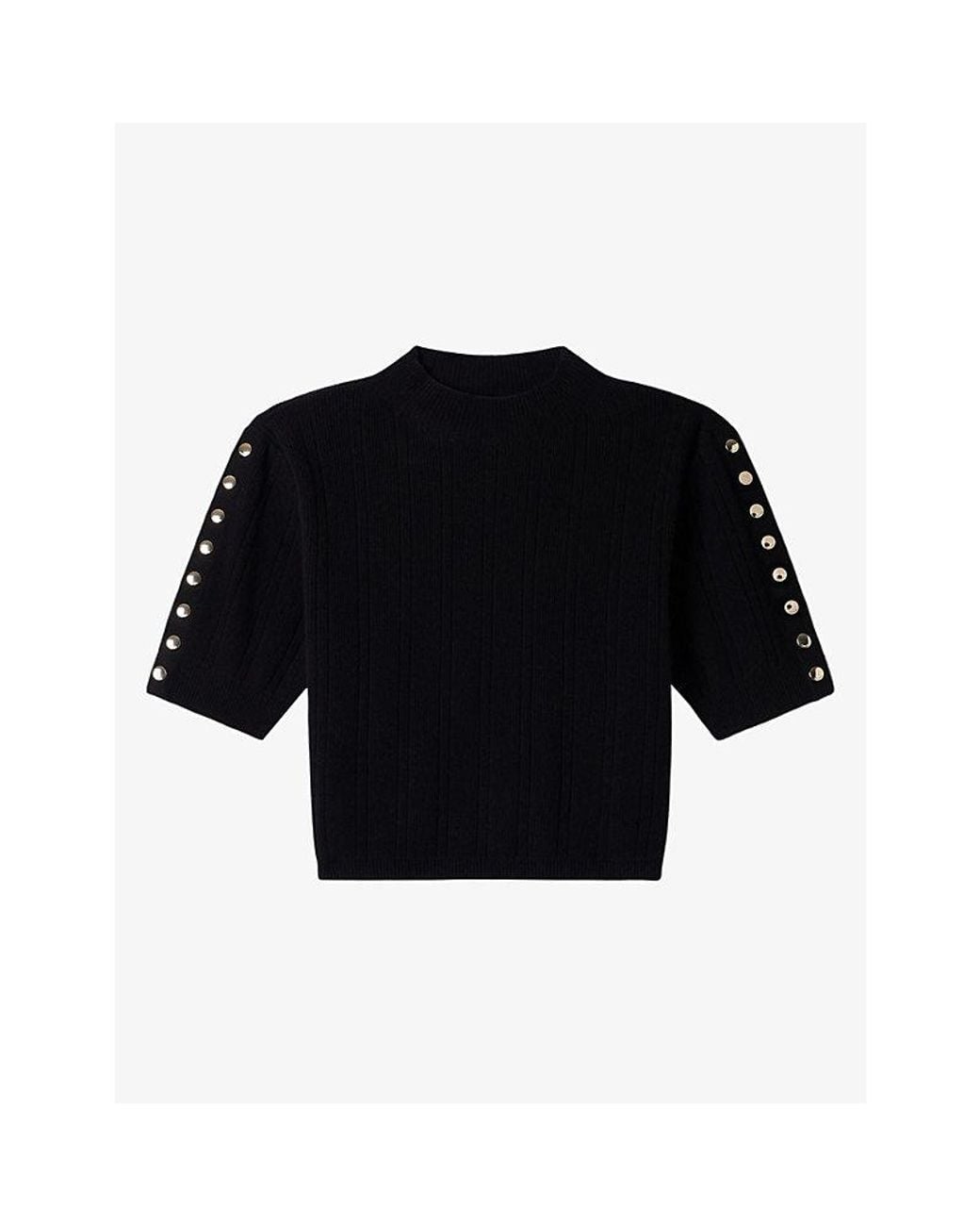 Sandro Black Stud-Embellished Cropped Wool And Cashmere Jumper