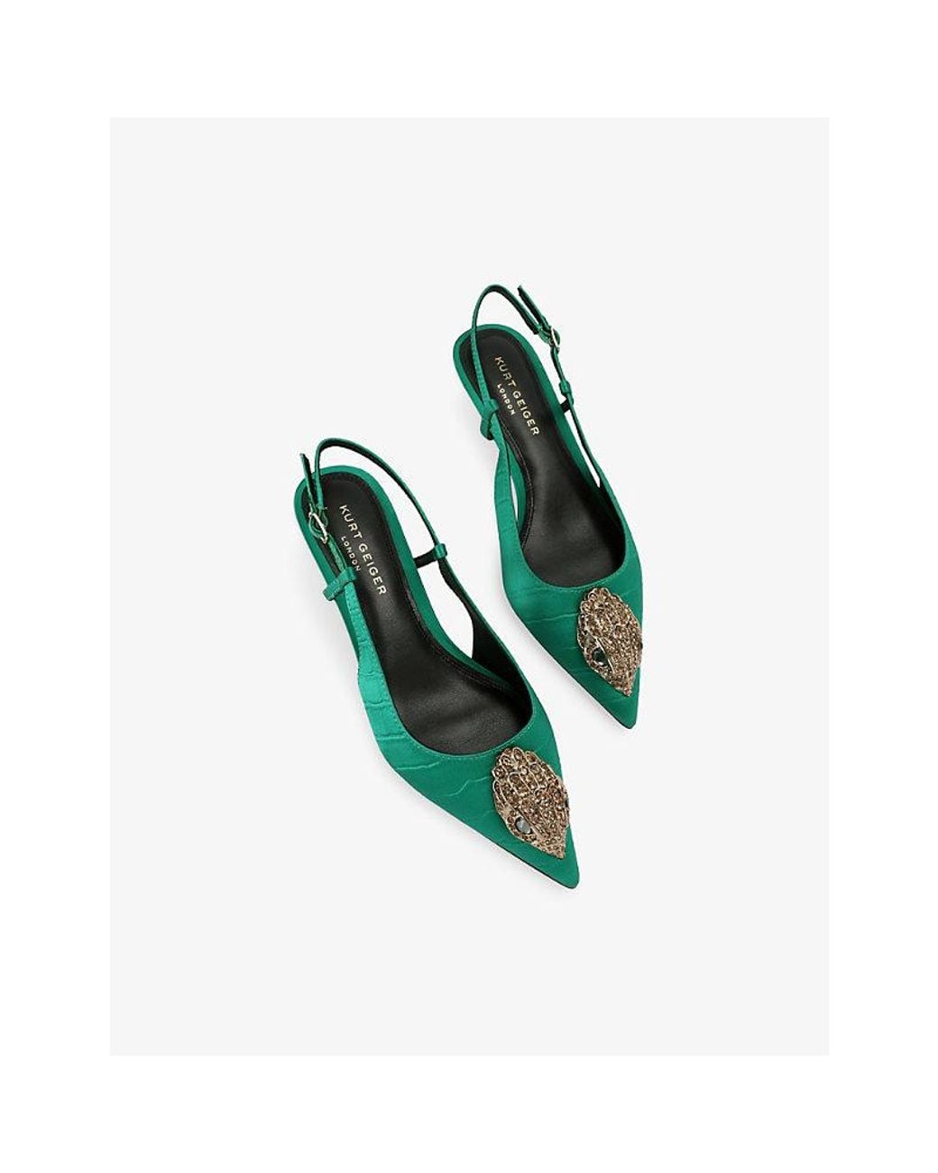 Kurt Geiger Green Belsize 40 Satin Heeled Slingback Courts