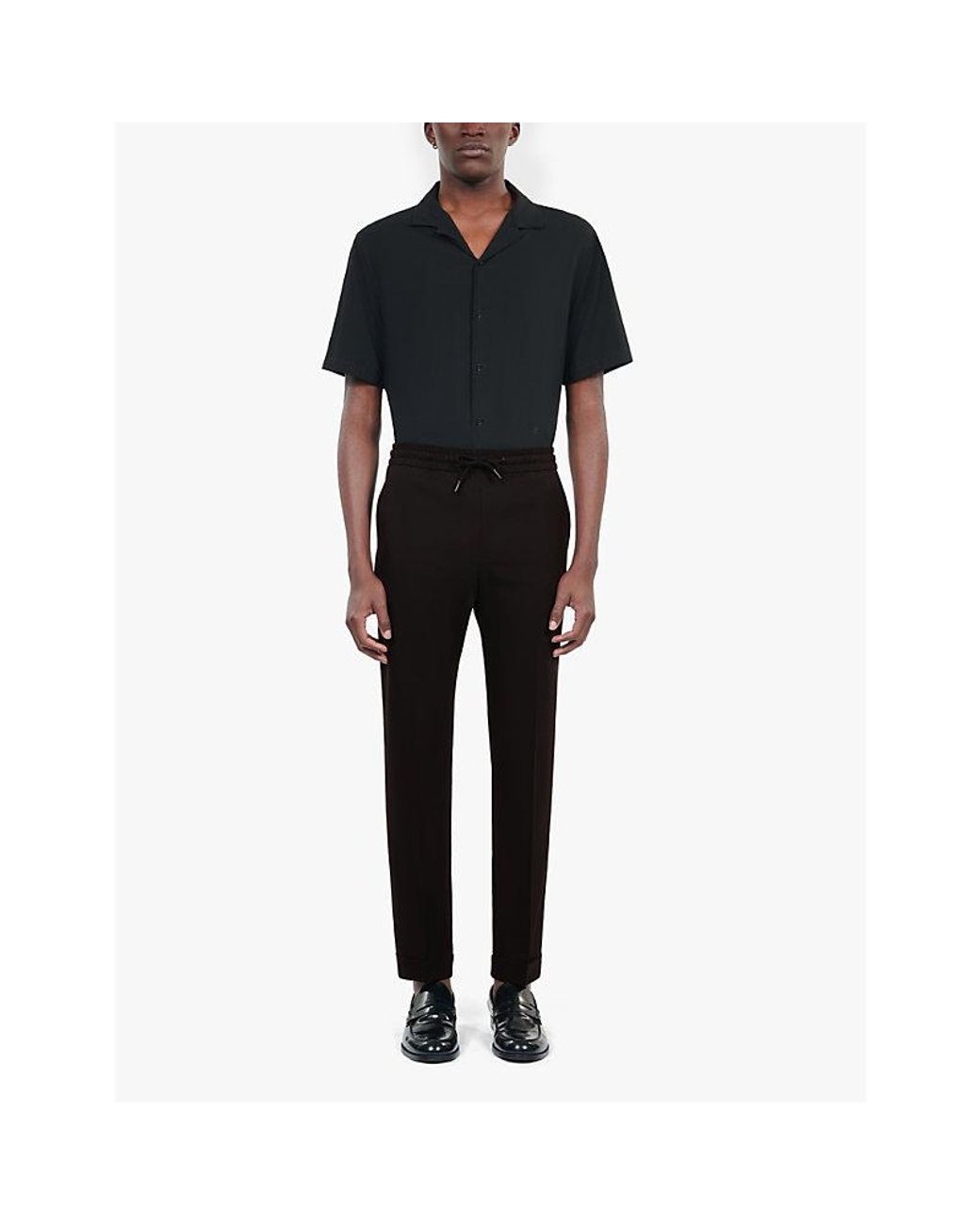 The Kooples Black Drawstring Tapered-Leg Stretch-Wool Trousers for men
