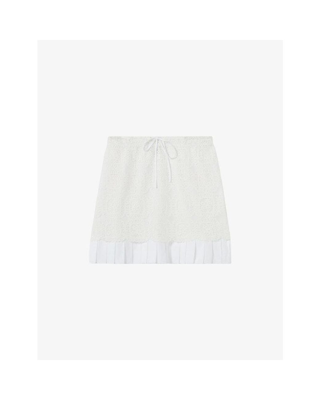 Claudie Pierlot White Elasticated-Waist Lace Mini Skirt