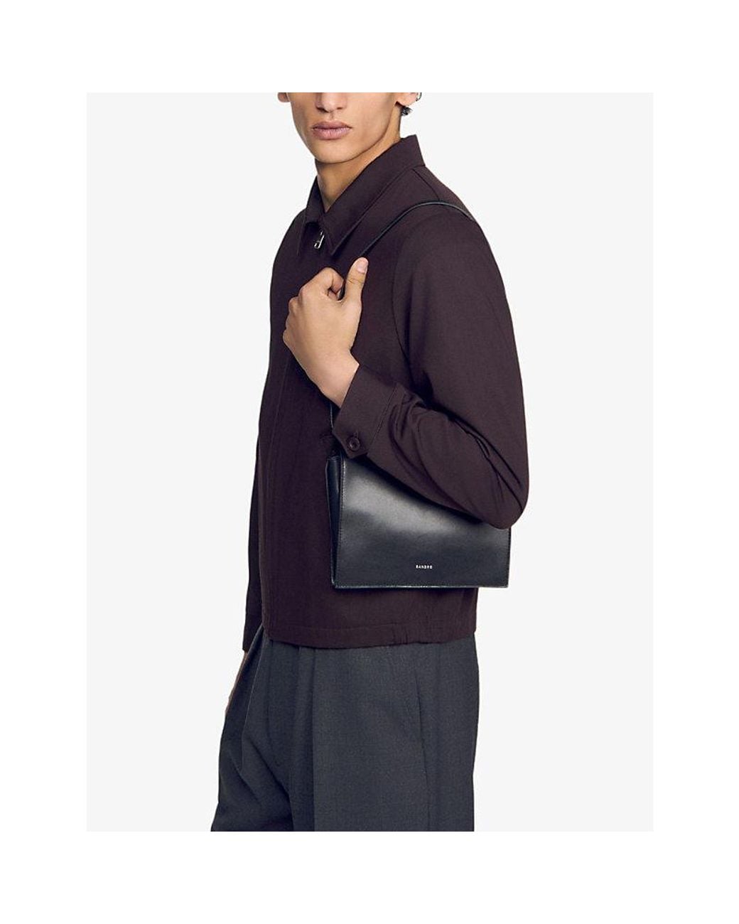Sandro Black Logo Small Leather Shoulder Bag for men