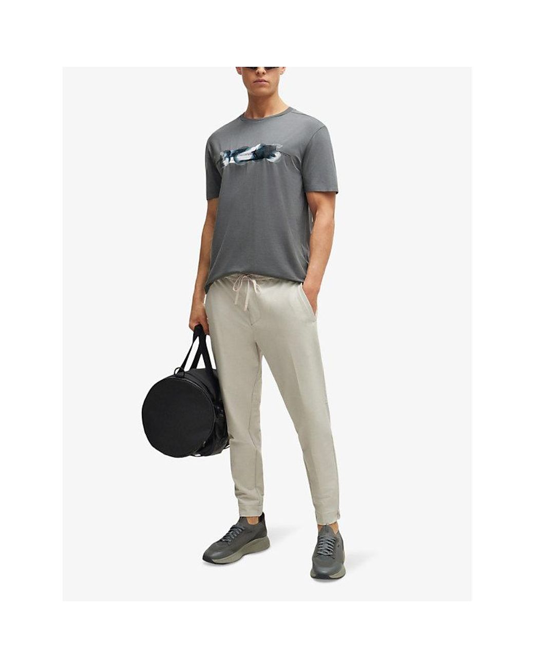 Boss Gray Skate Artwork-Print Relaxed-Fit Stretch Cotton-Blend T-Shirt for men