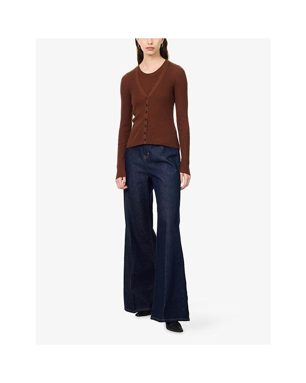 ME+EM Brown Barely There Merino-Wool And Cashmere Cardigan