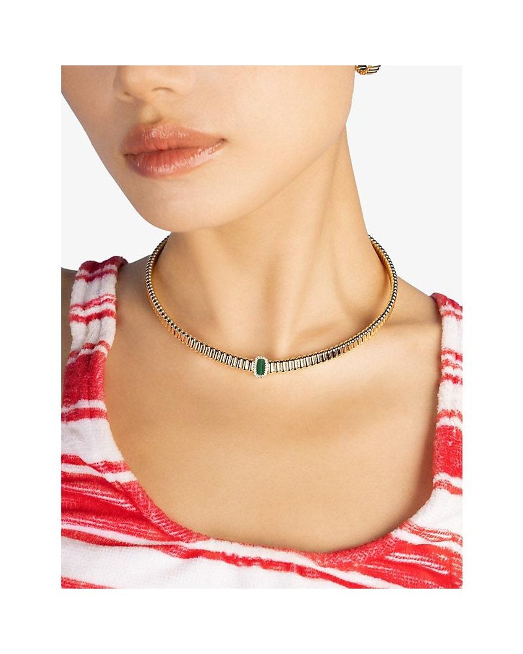 Apm Monaco Metallic Les Calanques 18Ct-Plated Alloy, Cubic Zirconia And Malachite Necklace