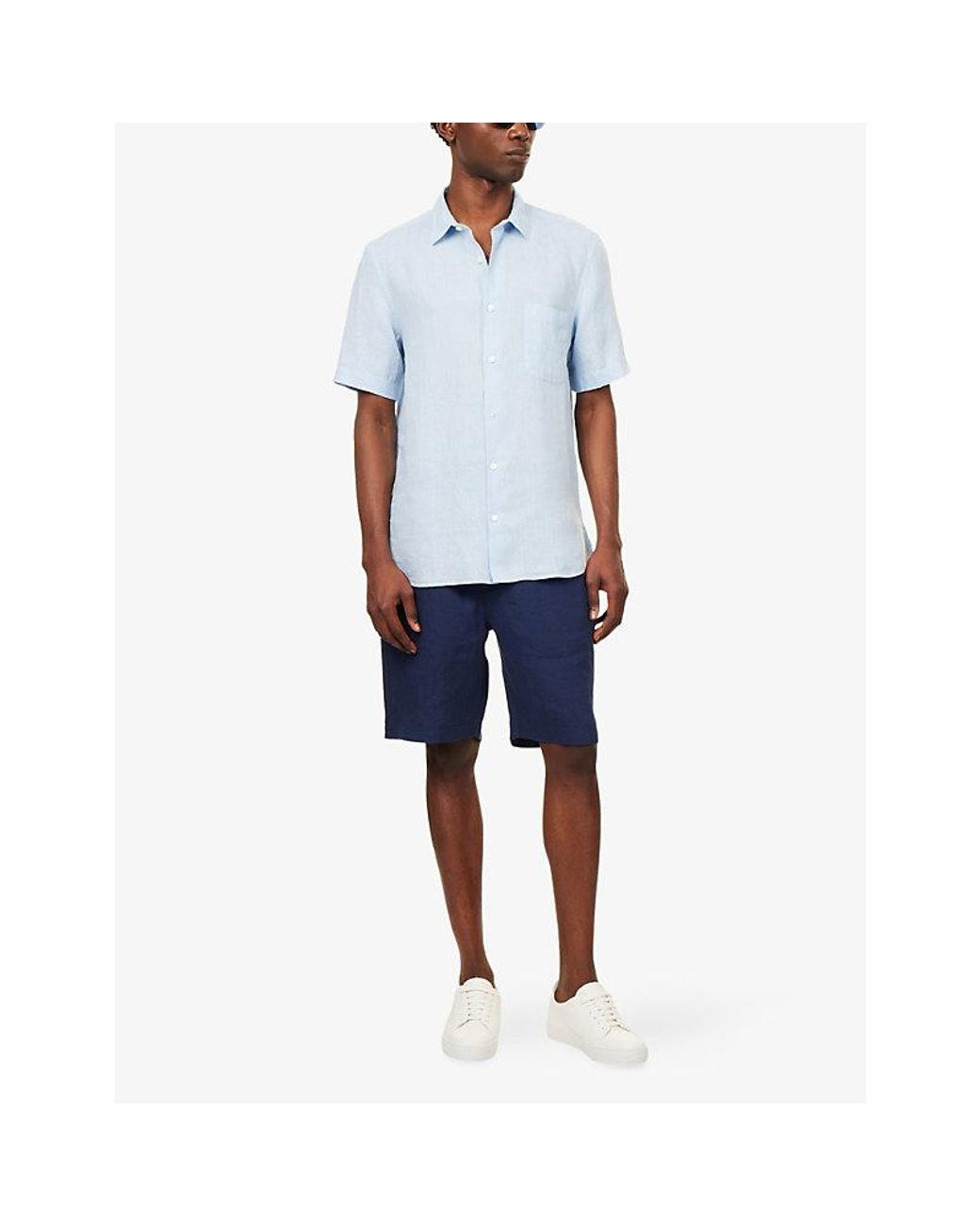 Sunspel Blue Short-Sleeve Linen Shirt for men