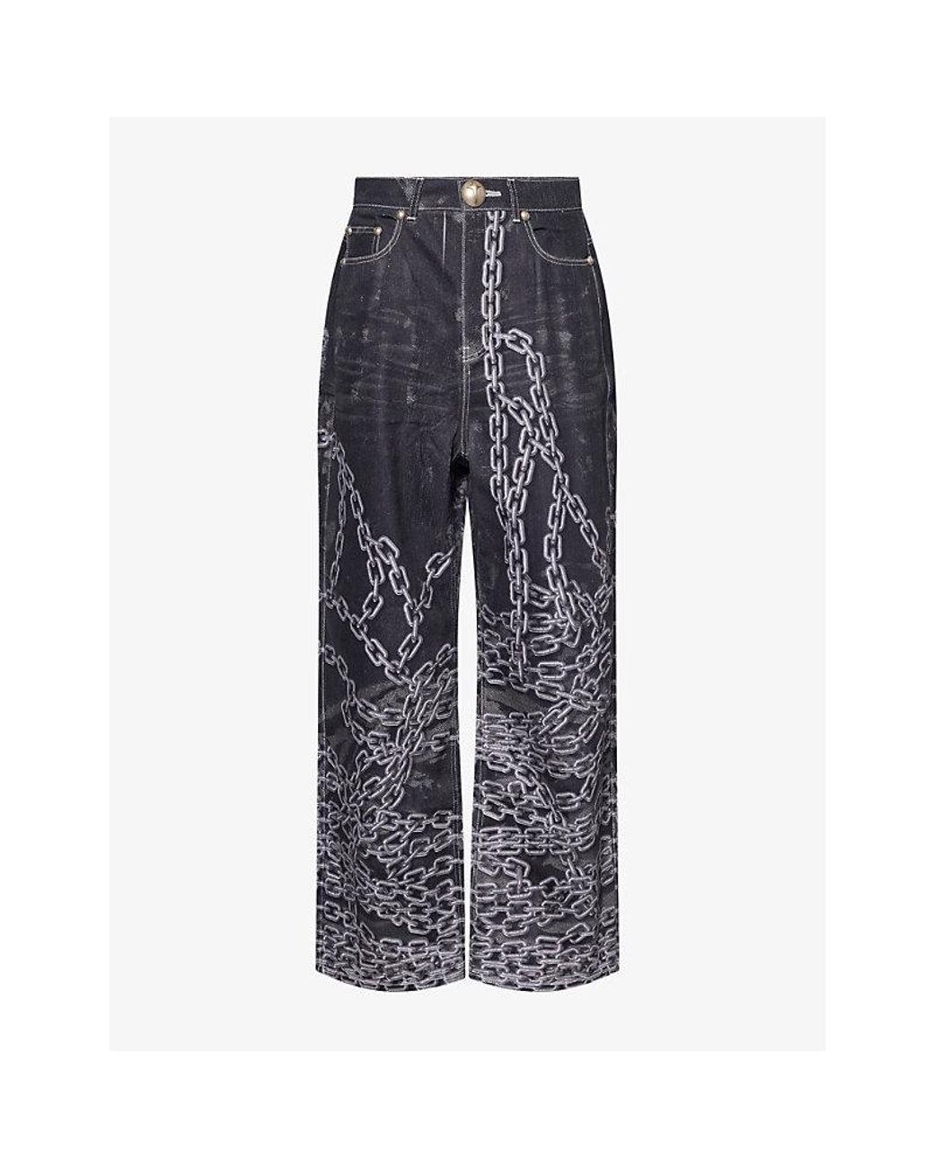 THUG CLUB Blue Shackle Chain-Print Denim Jeans for men
