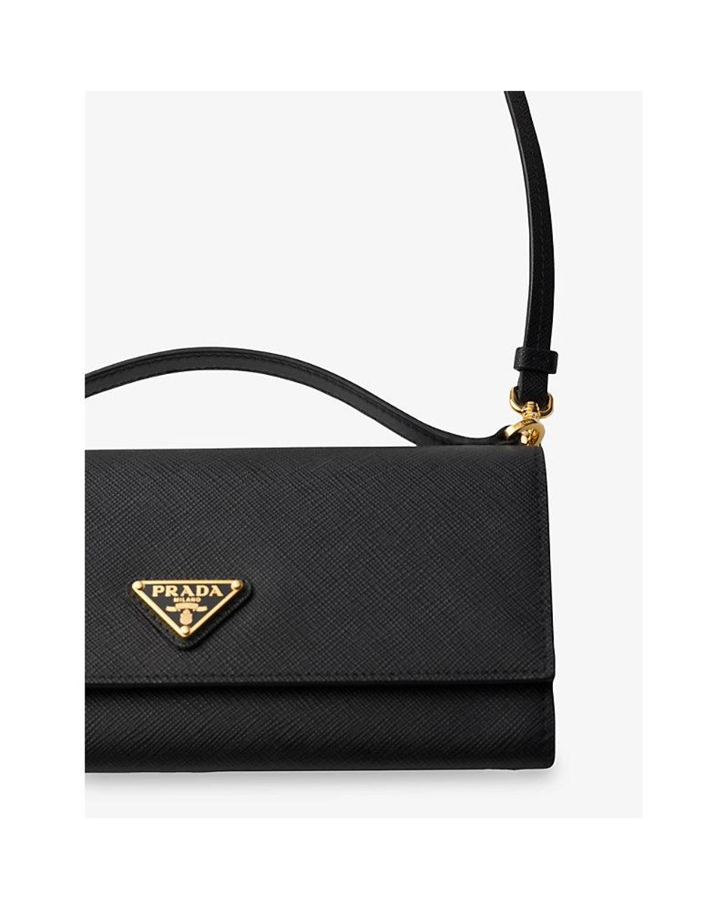 Prada Black Saffiano Shoulder-Strap Leather Wallet