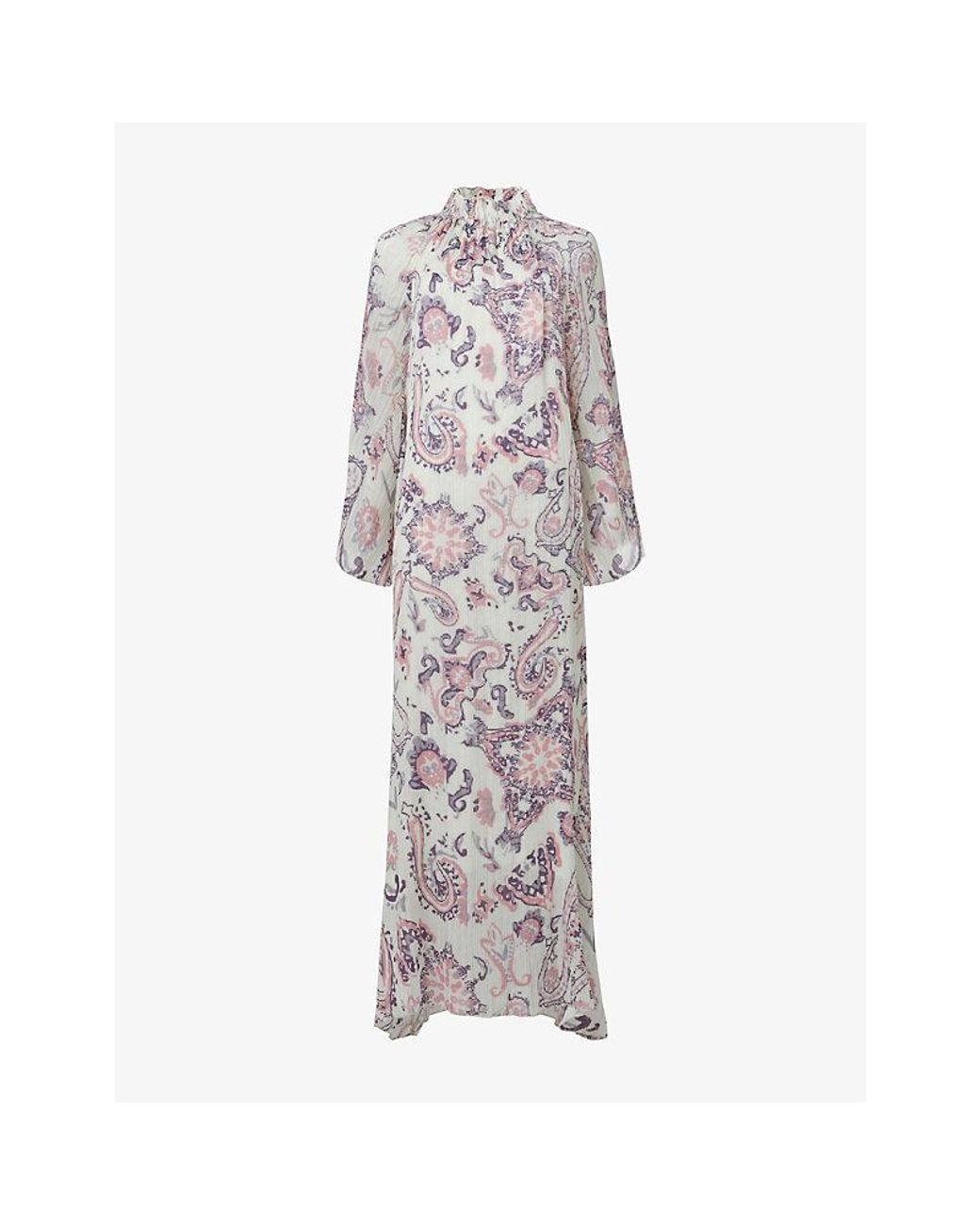 eem Gray Shirred Neck Printed Woven Maxi Dress