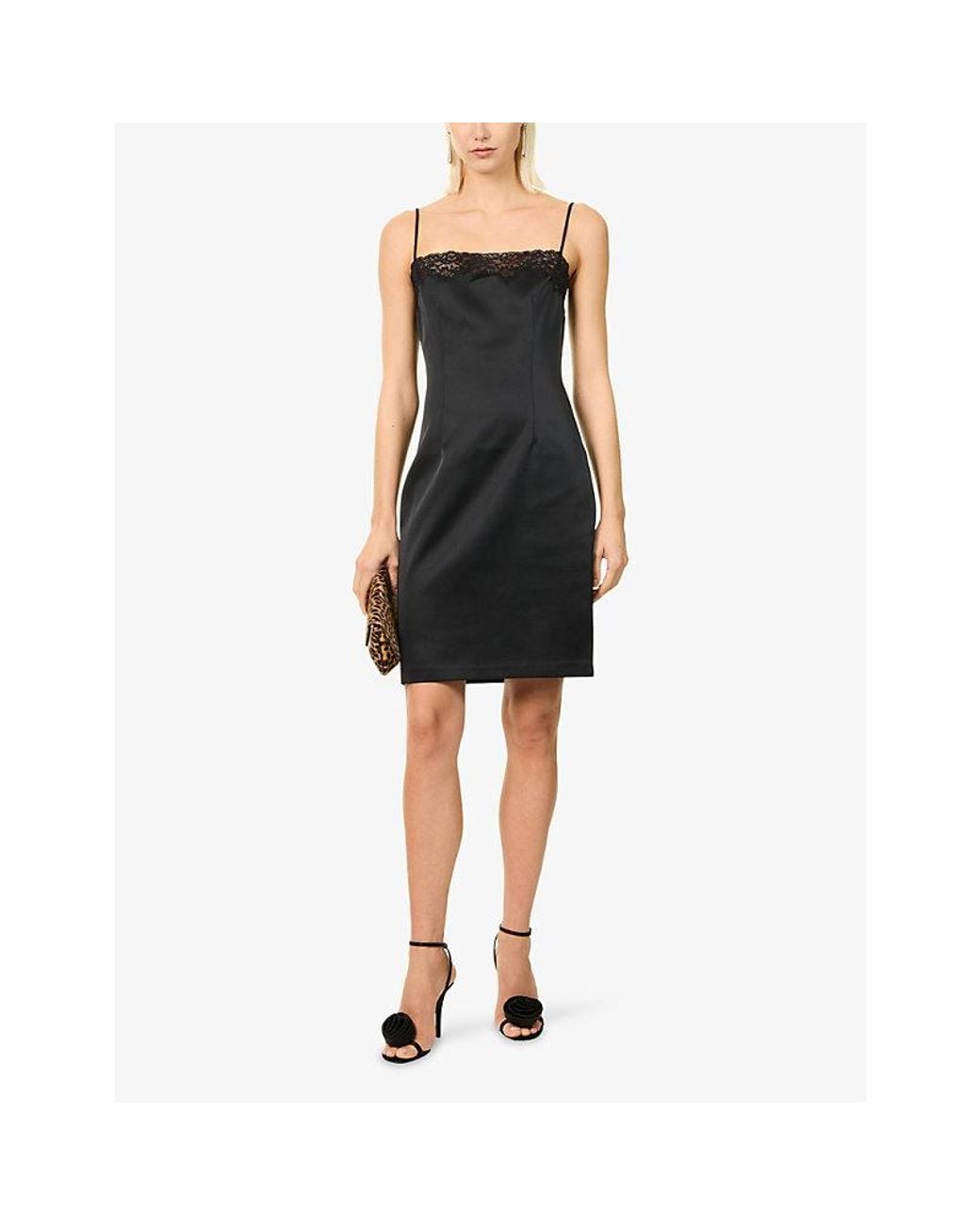 Reformation Black X Alexa Chung Satin Cocktail Mini Dress