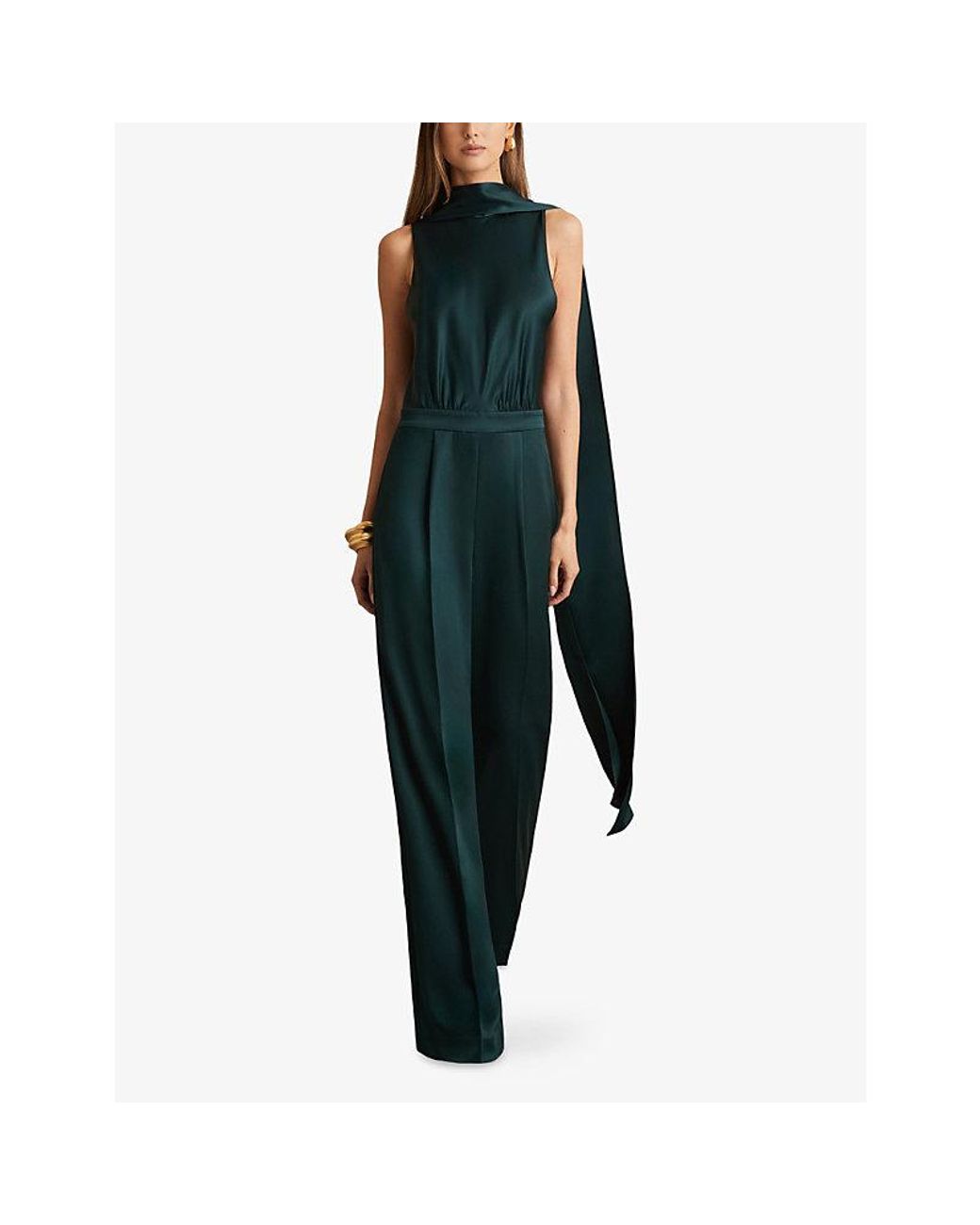 【海外限定】REISSジャンプスーツ☆Farah Satin Cape Sash Jumps Buy Reiss Teal Green Farah Satin Cape-Sash Jumpsuit from