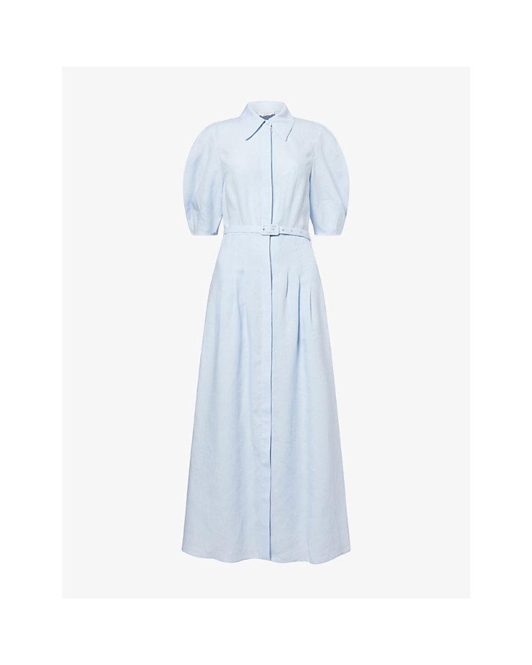 Gabriela Hearst Blue Maude Belted Linen Shirt Dress