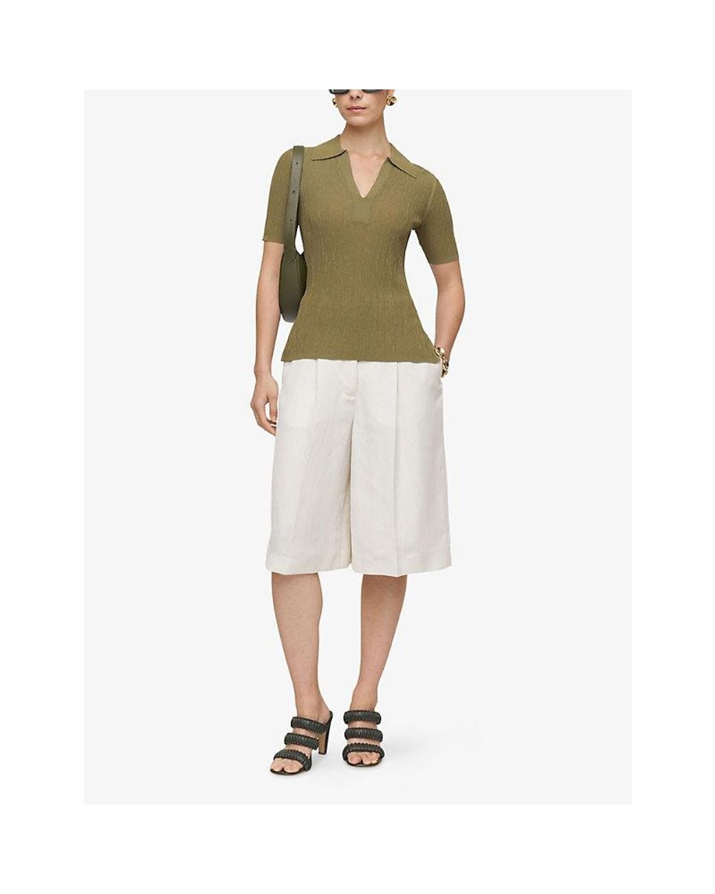Joseph Green Aliane Open-Collar Crinkle Woven Top