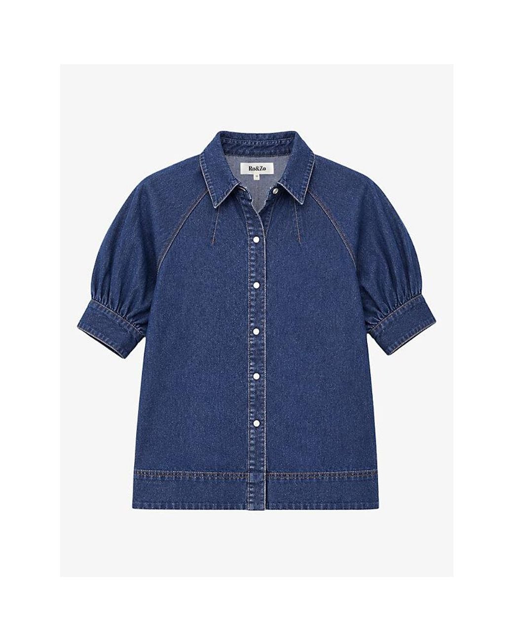 Ro&zo Blue Puffed-Sleeve Denim Shirt