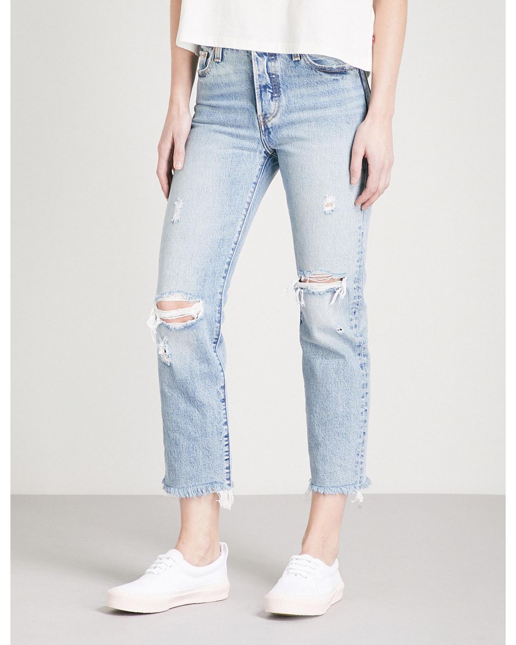 Levi's Wedgie Straight Distressed High-rise Jeans in Blue | Lyst Canada