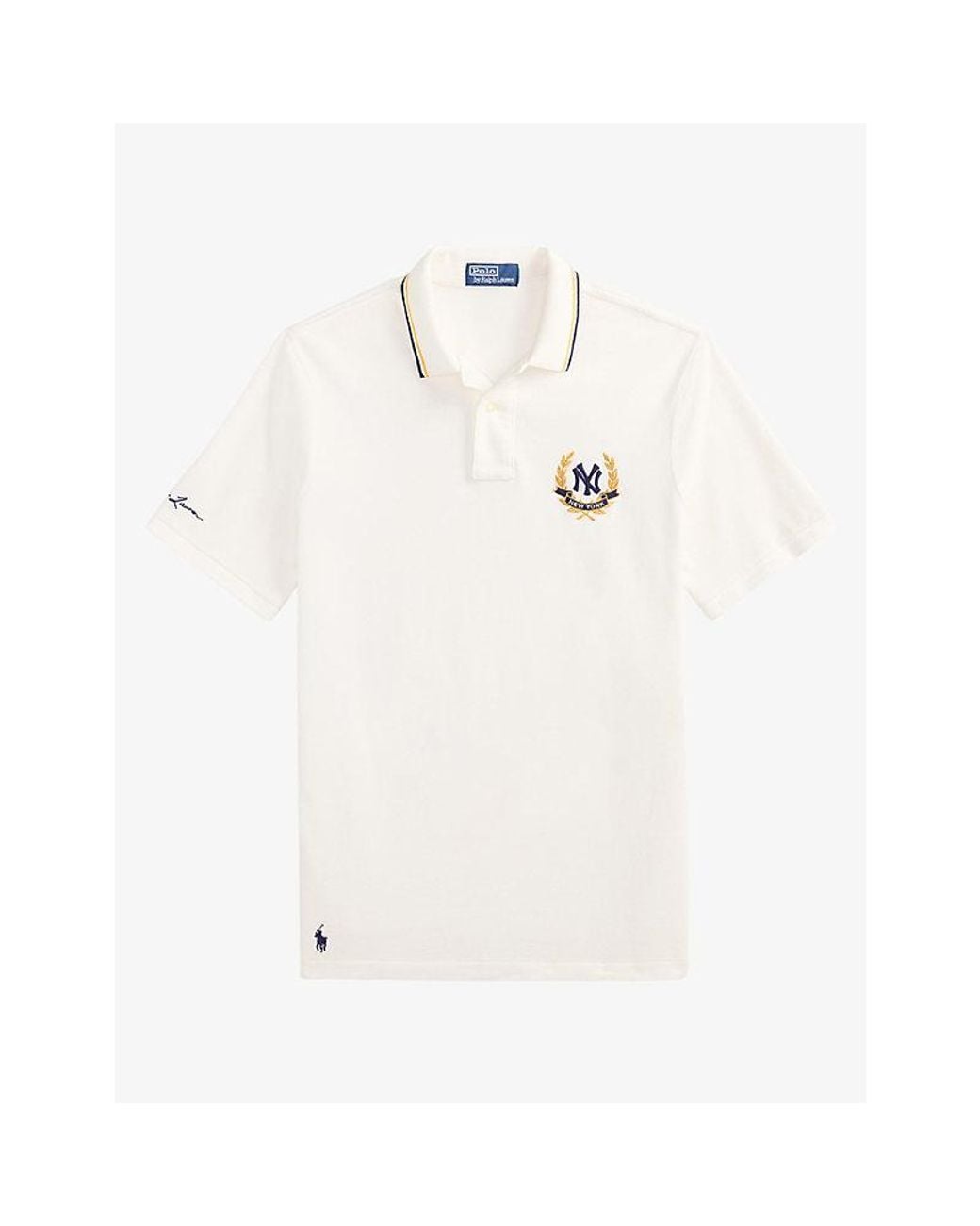 Polo Ralph Lauren White Yankees Crest-Embroidered Cotton-Piqué Polo Shirt for men
