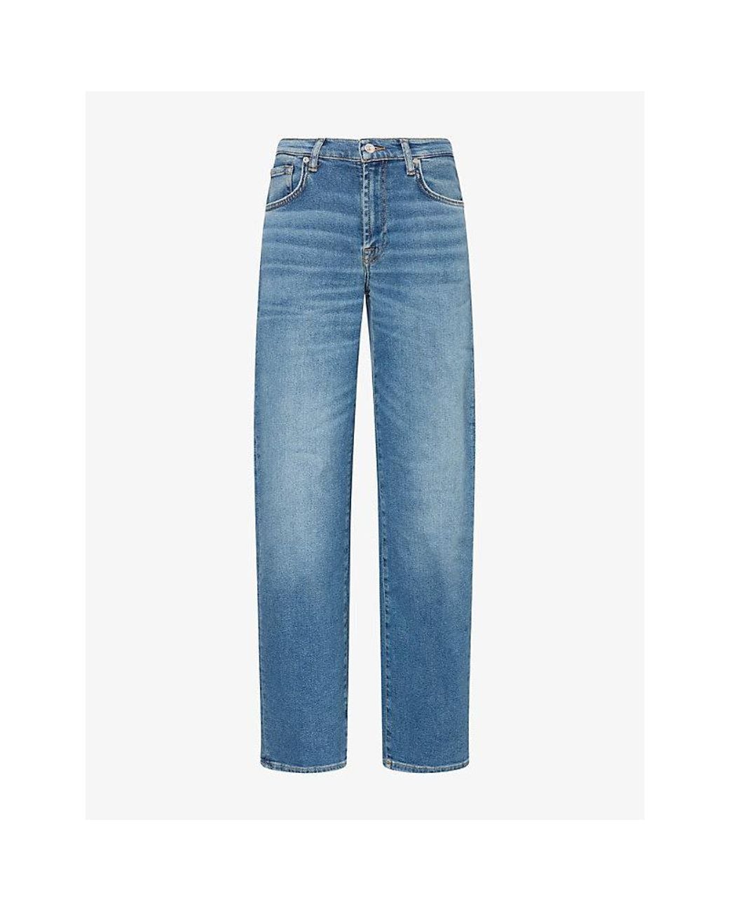 7 For All Mankind Blue Stovepipe Straight-Leg Denim Jeans